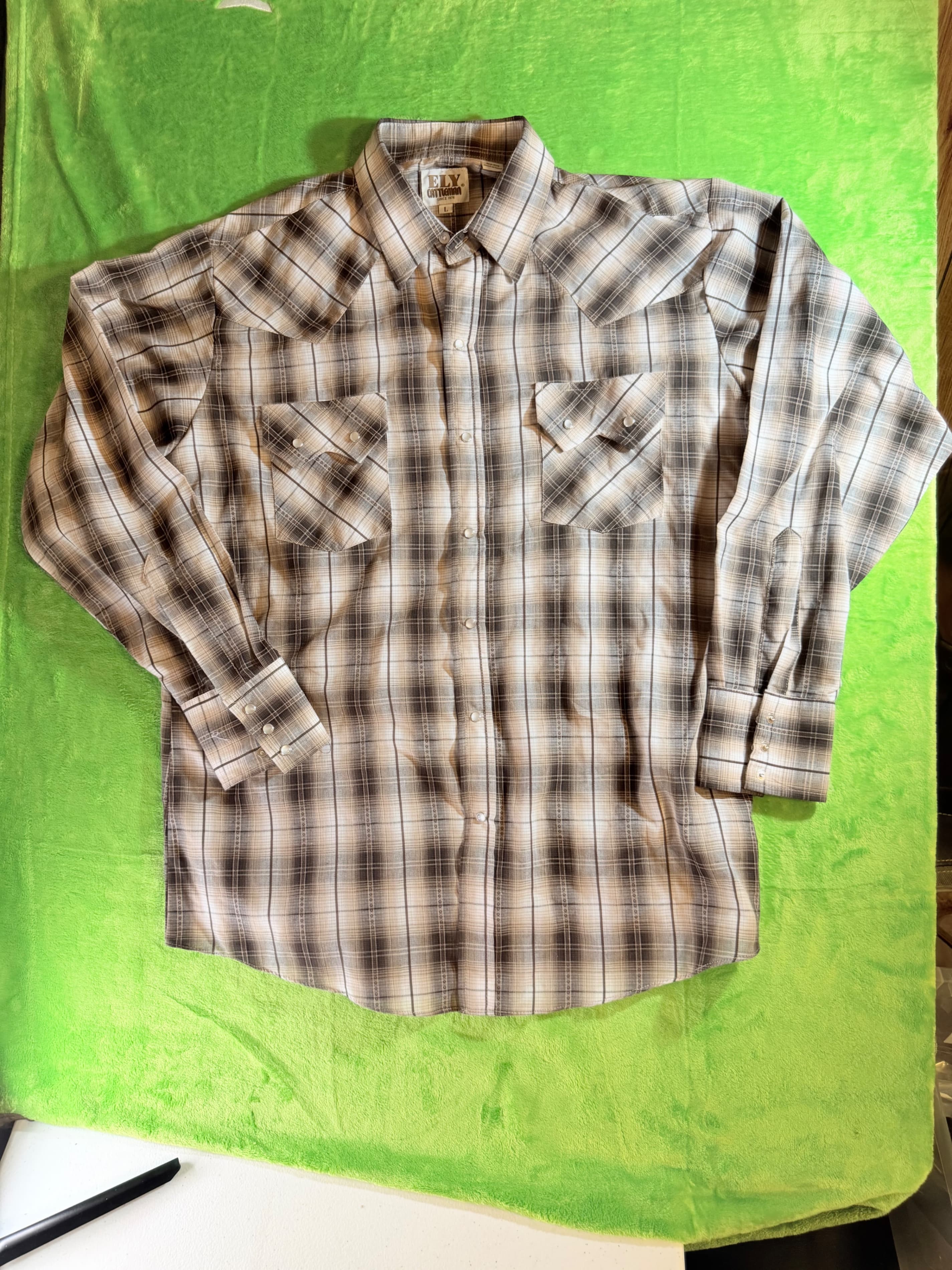 Ely Cattleman Plaid Western Shirt Size L Long Sleeve - Image 1