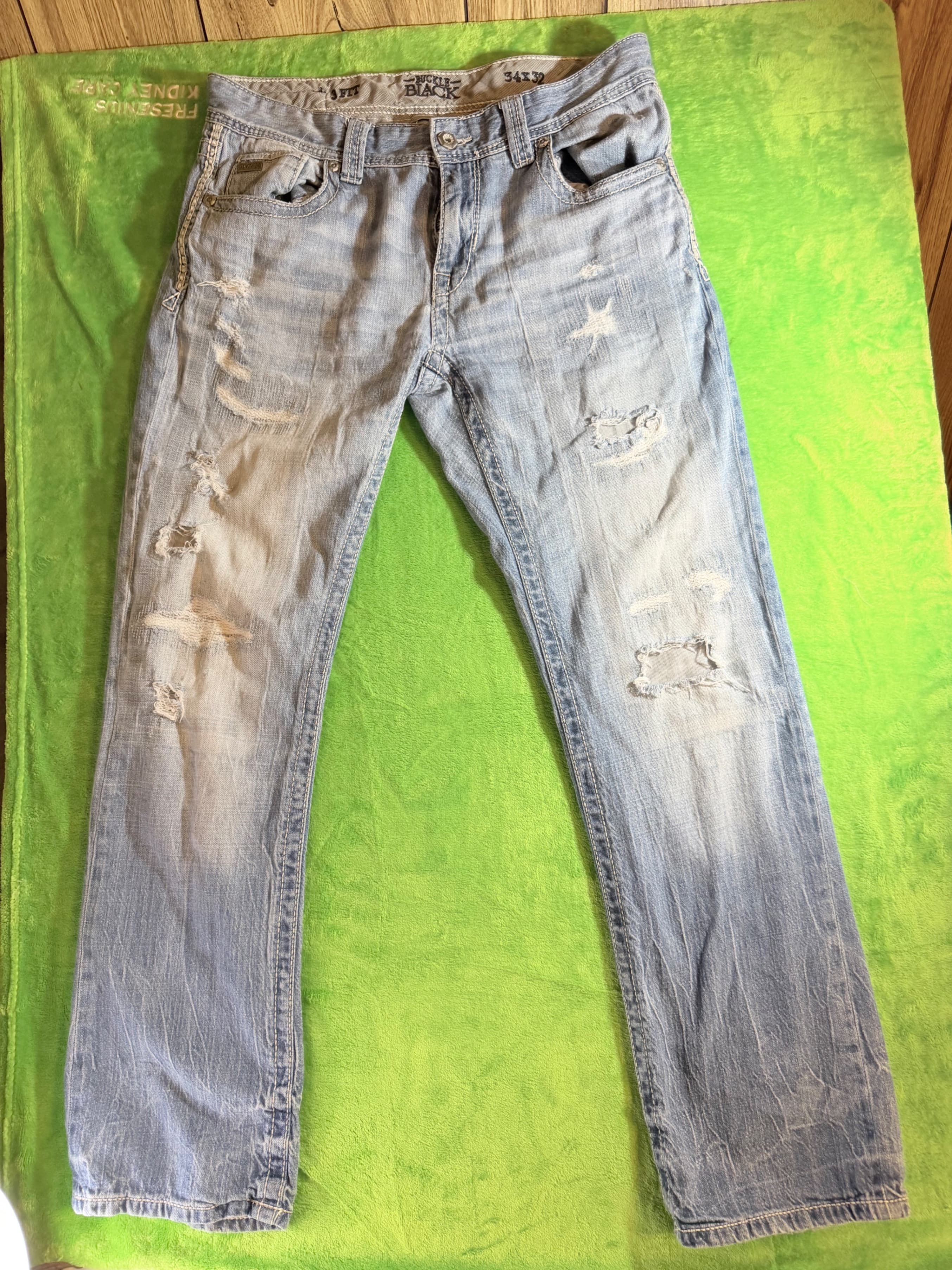 Buckle Black BBLA316 Light Wash Distressed Bootcut Men’s Jeans 34x32 - Image 1