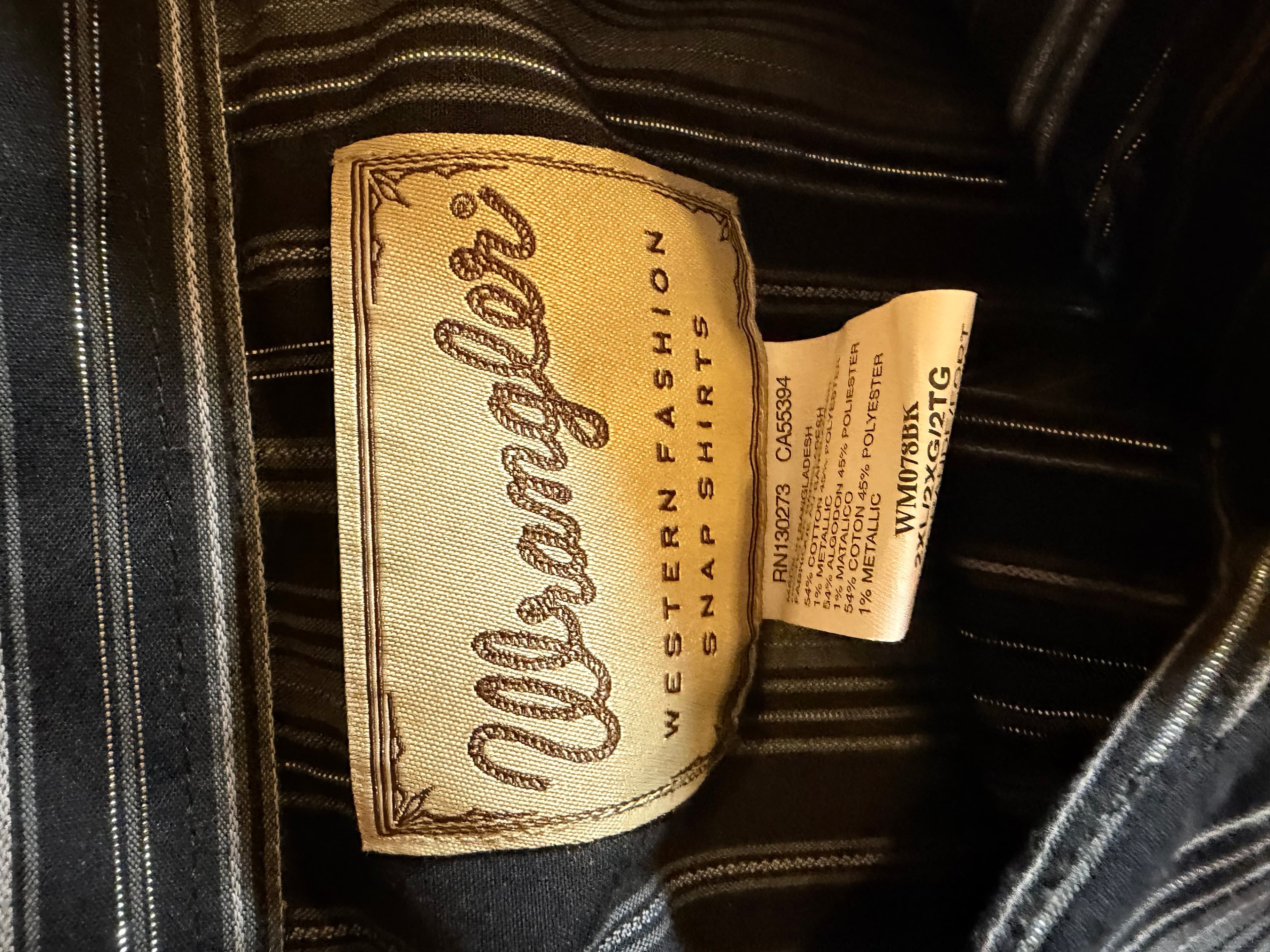 Wrangler Western Fashion Snap Shirt 2XL Black Striped - Thumbnail 3