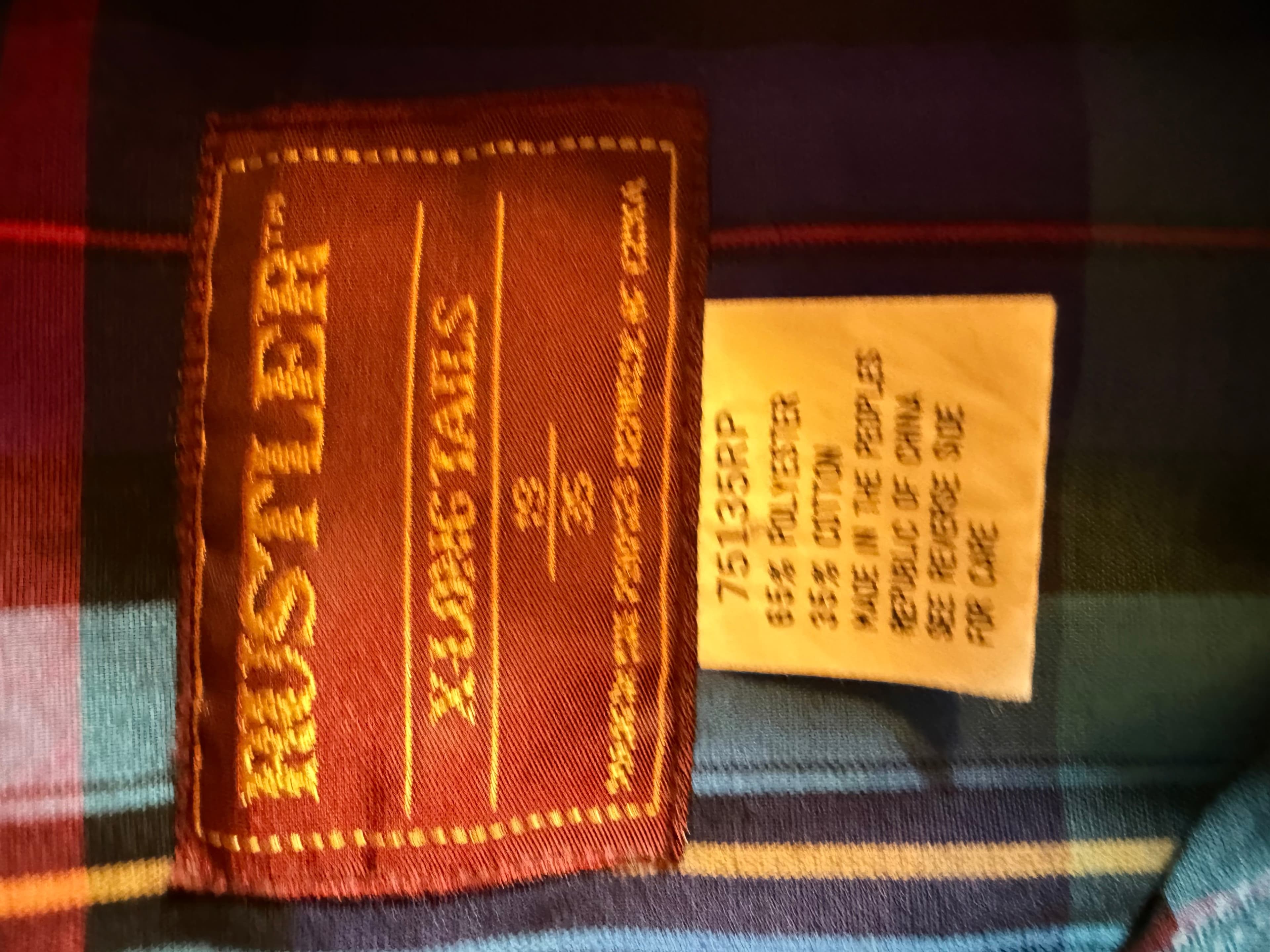 Rustler Plaid Western Shirt XL Long Tails Blue Red Cotton Blend - Thumbnail 3