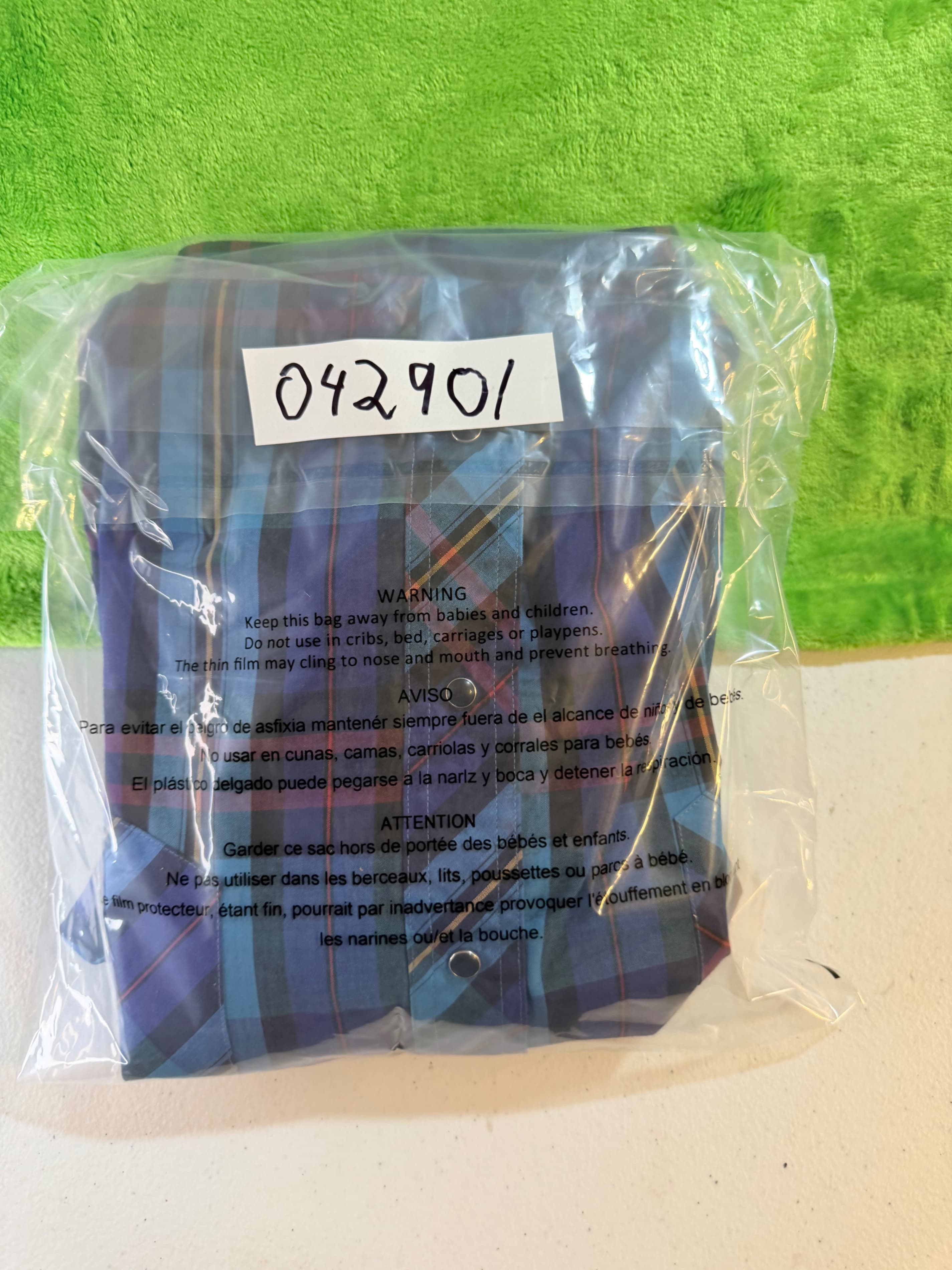 Rustler Plaid Western Shirt XL Long Tails Blue Red Cotton Blend - Thumbnail 6