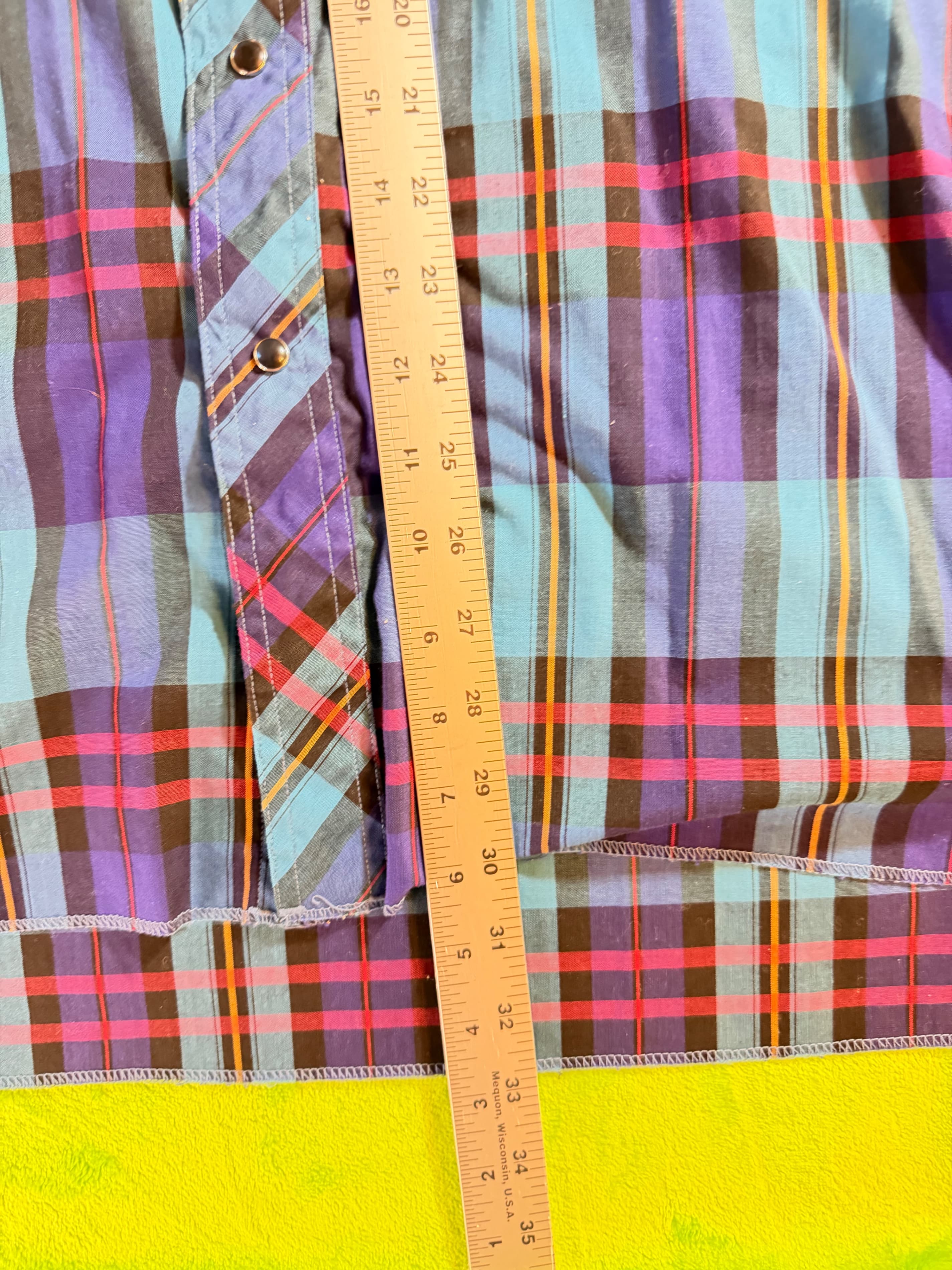 Rustler Plaid Western Shirt XL Long Tails Blue Red Cotton Blend - Thumbnail 5