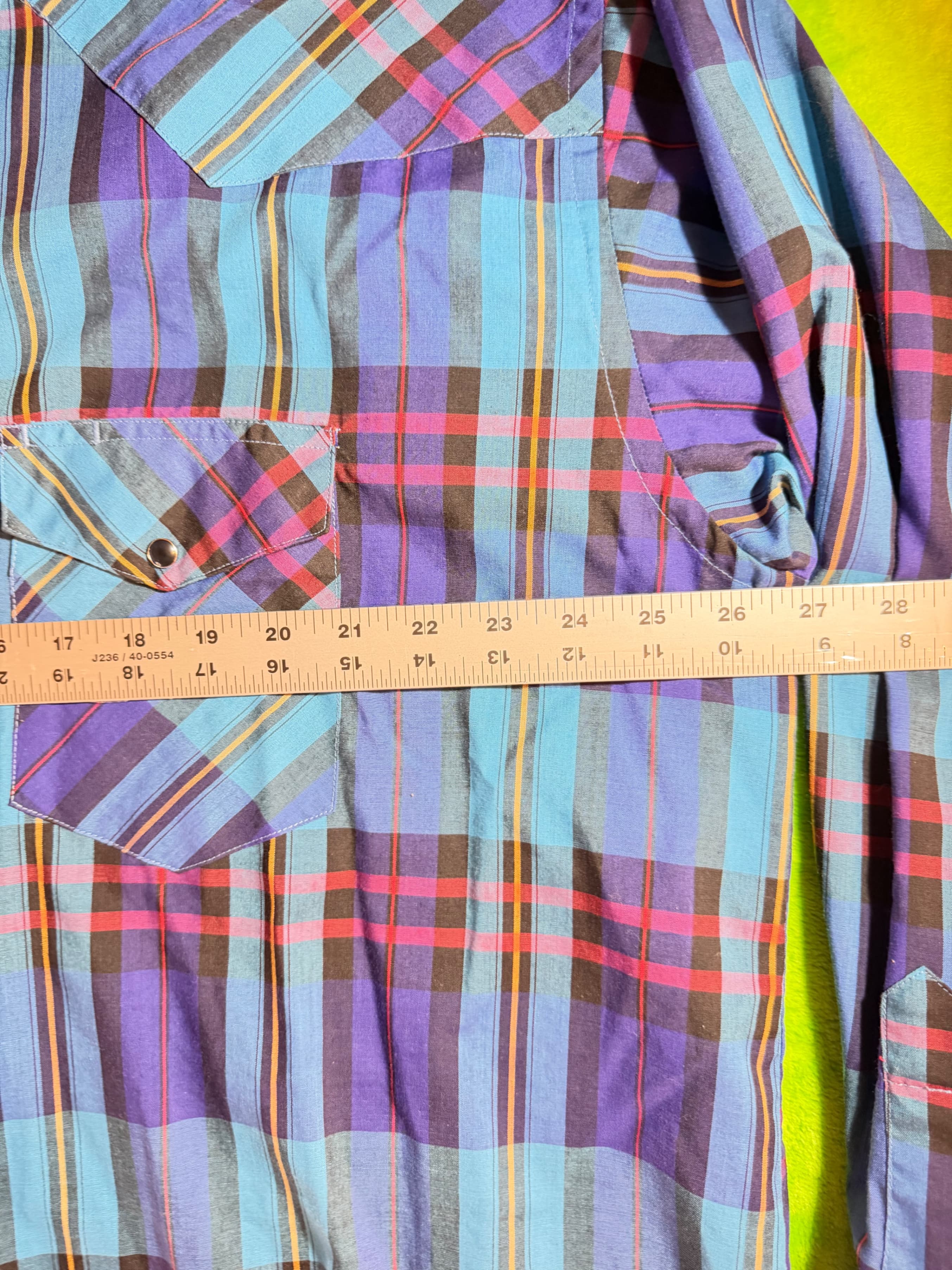 Rustler Plaid Western Shirt XL Long Tails Blue Red Cotton Blend - Thumbnail 4