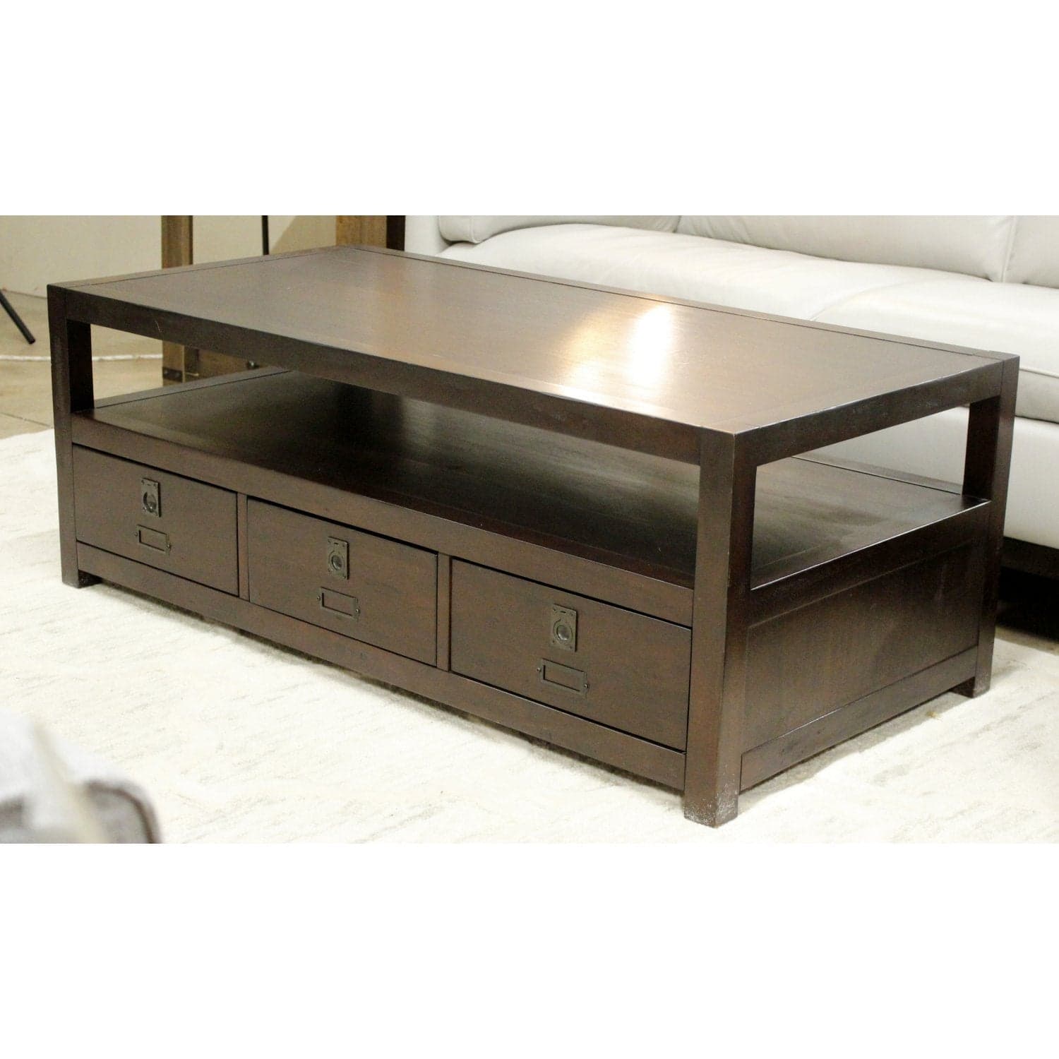 Pottery Barn "Ryhs" Dark Brown 3 Drawer Coffee Table - Dark Brown - Thumbnail 4