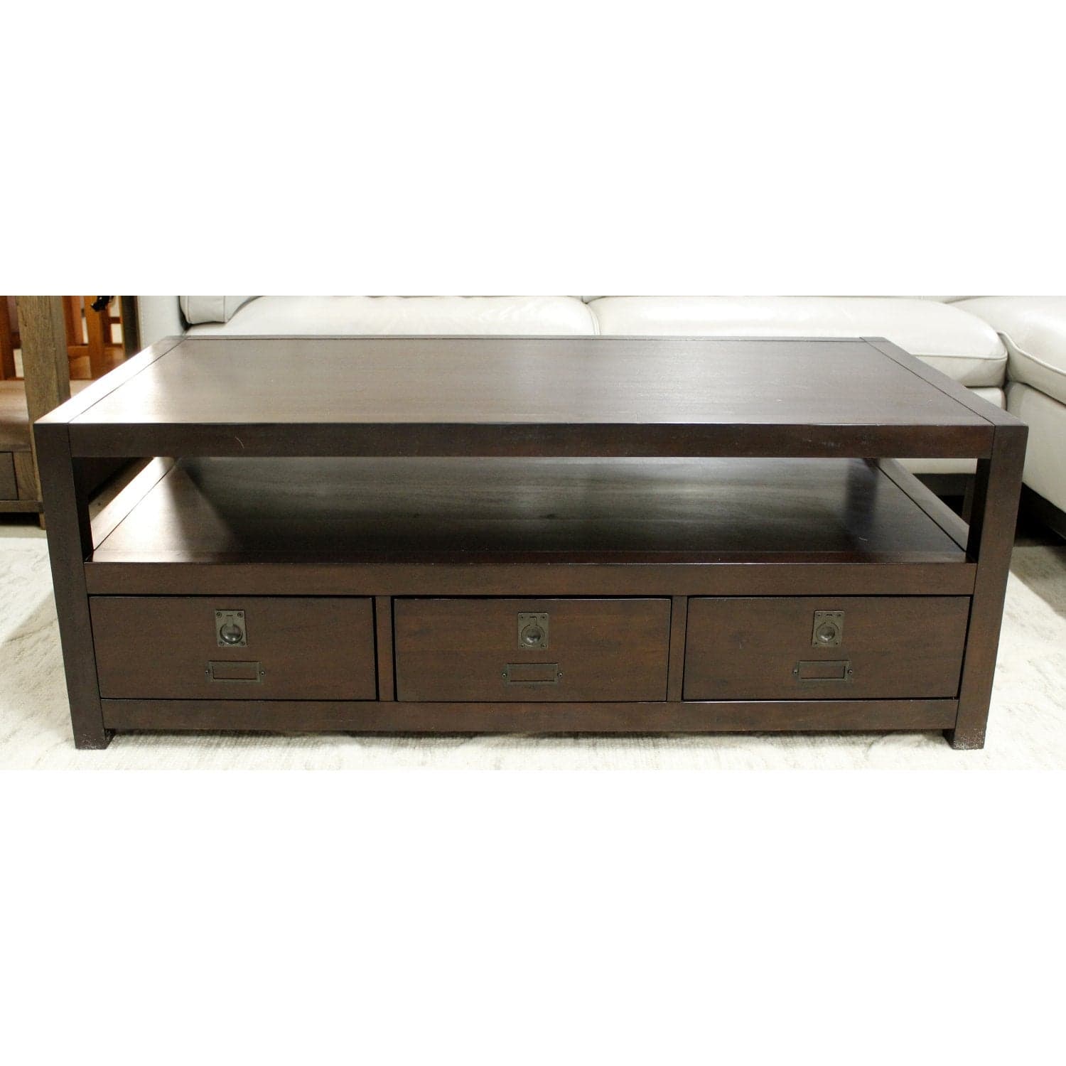 Pottery Barn "Ryhs" Dark Brown 3 Drawer Coffee Table - Dark Brown - Thumbnail 3