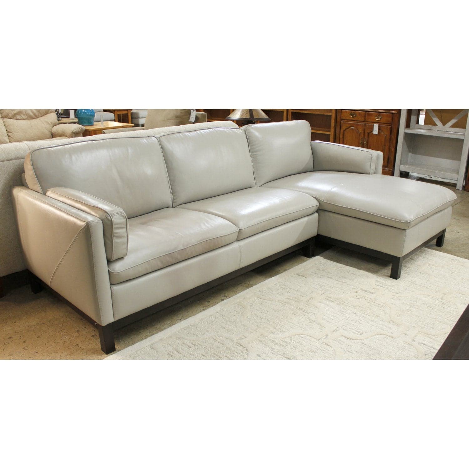 Violino Soft Gray Leather Sectional - Light Gray - Thumbnail 2