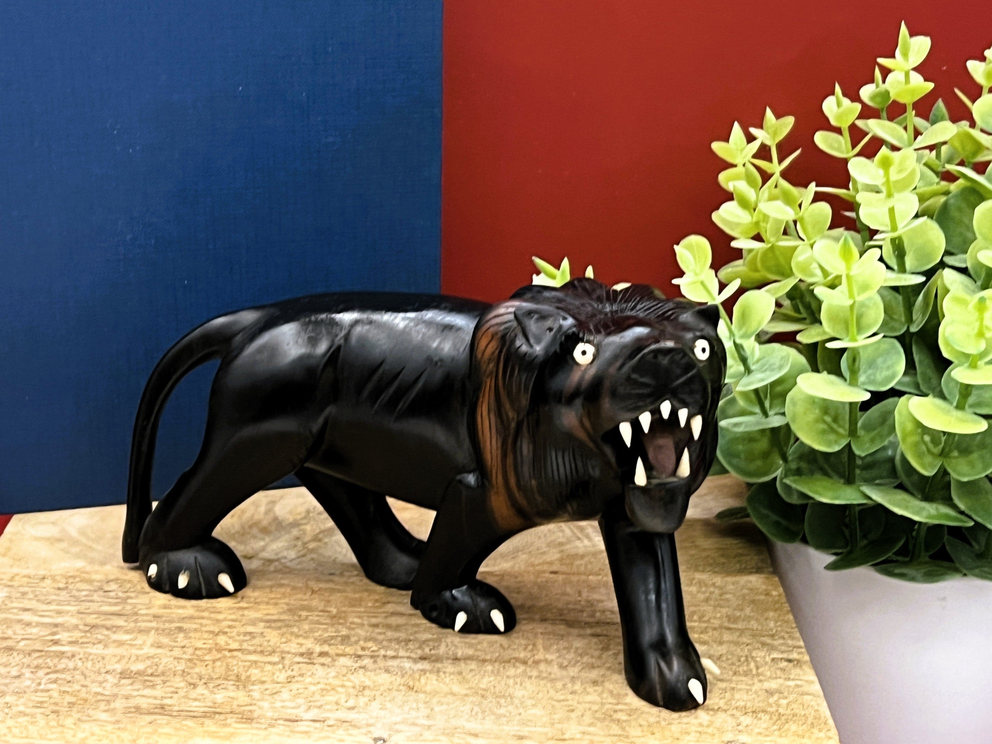 Vintage Hand-Carved African Ebony Wood Lion | Mid-Century Animal Figurine - Thumbnail 2
