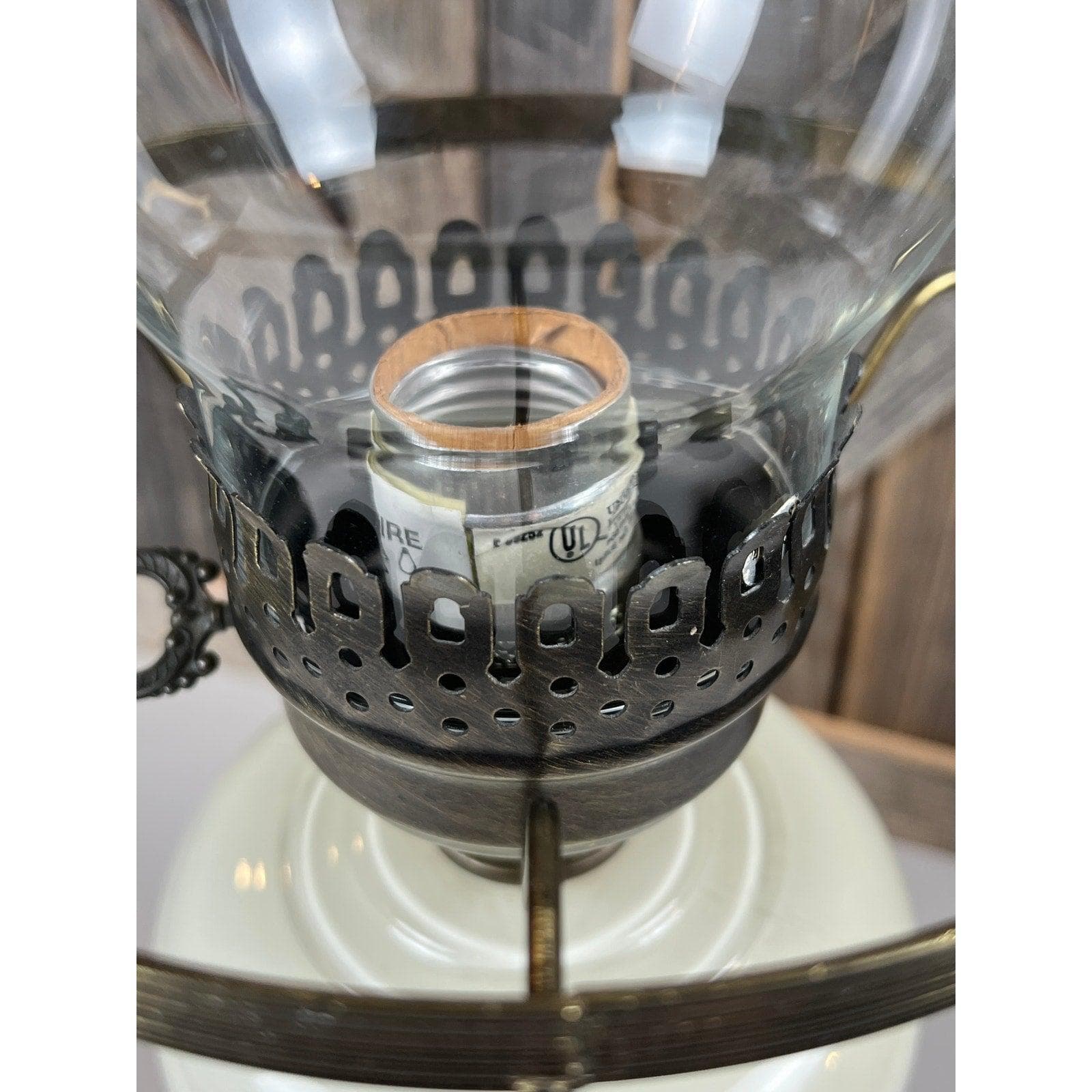 Vintage Accurate Casting Rose Hurricane Lamp | Pink Floral Milk Glass Parlor Light - Thumbnail 8