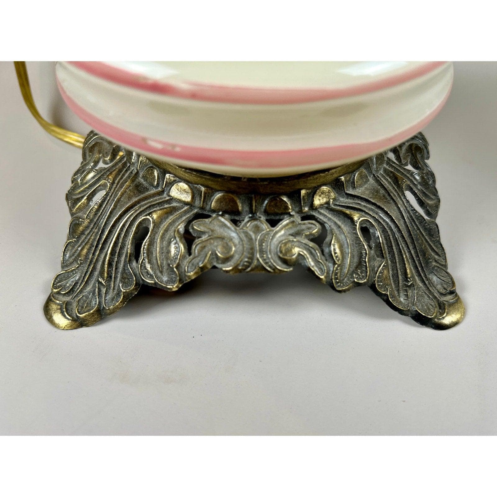 Vintage Accurate Casting Rose Hurricane Lamp | Pink Floral Milk Glass Parlor Light - Thumbnail 6