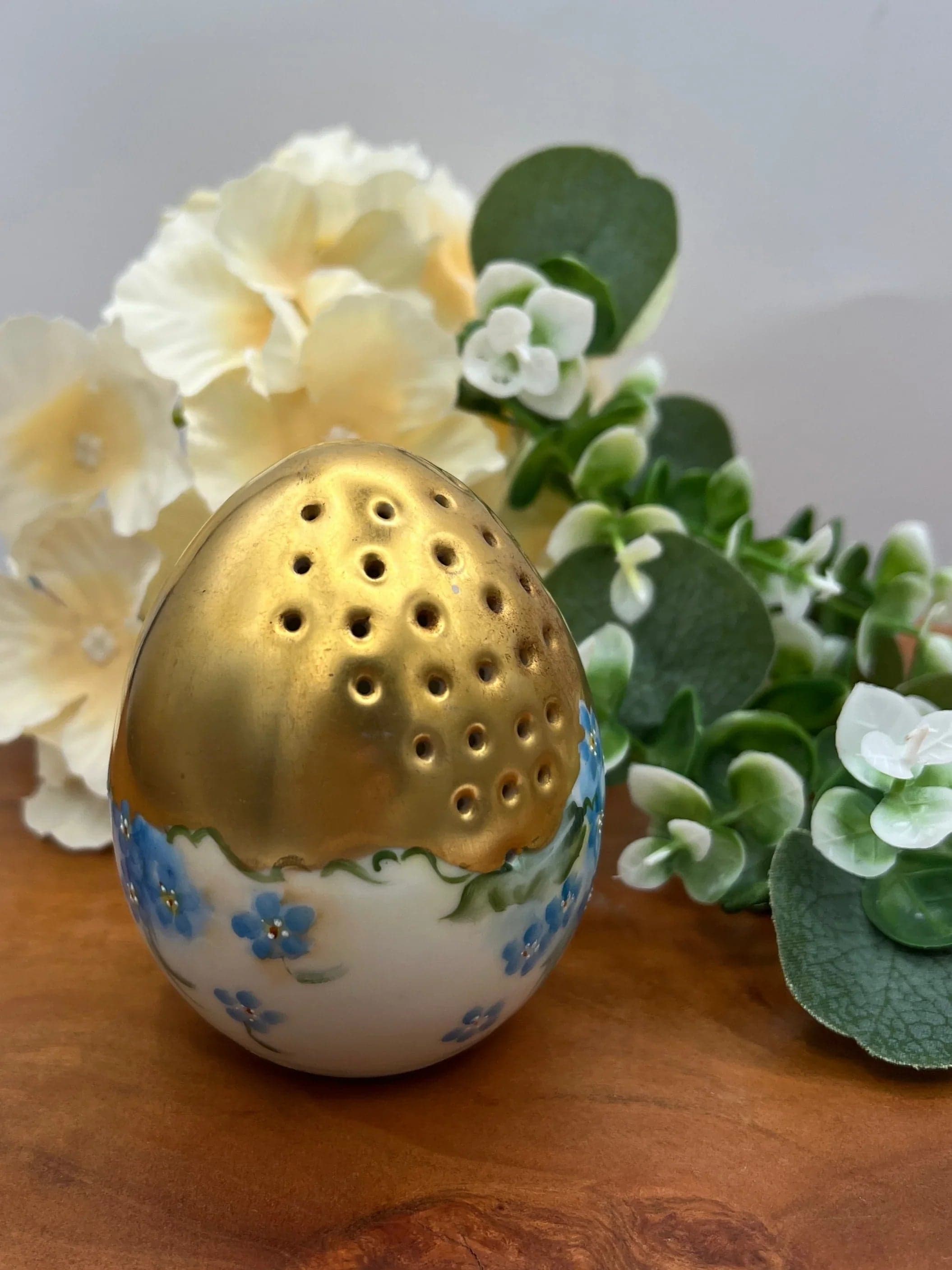 Antique Hand-Painted Porcelain Egg Shaker Signed South Art Nouveau - Image 1