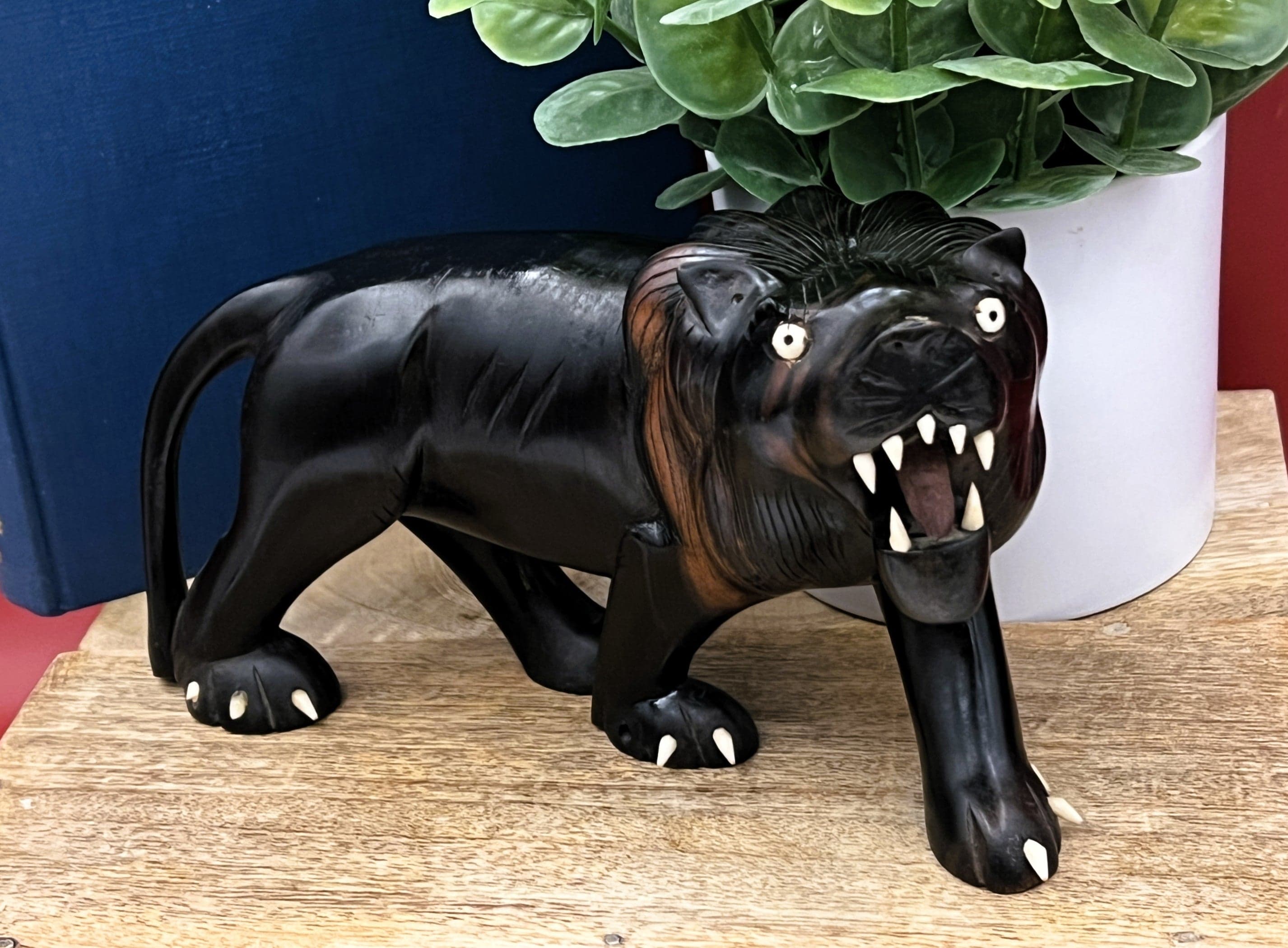 Vintage Hand-Carved African Ebony Wood Lion | Mid-Century Animal Figurine - Image 1