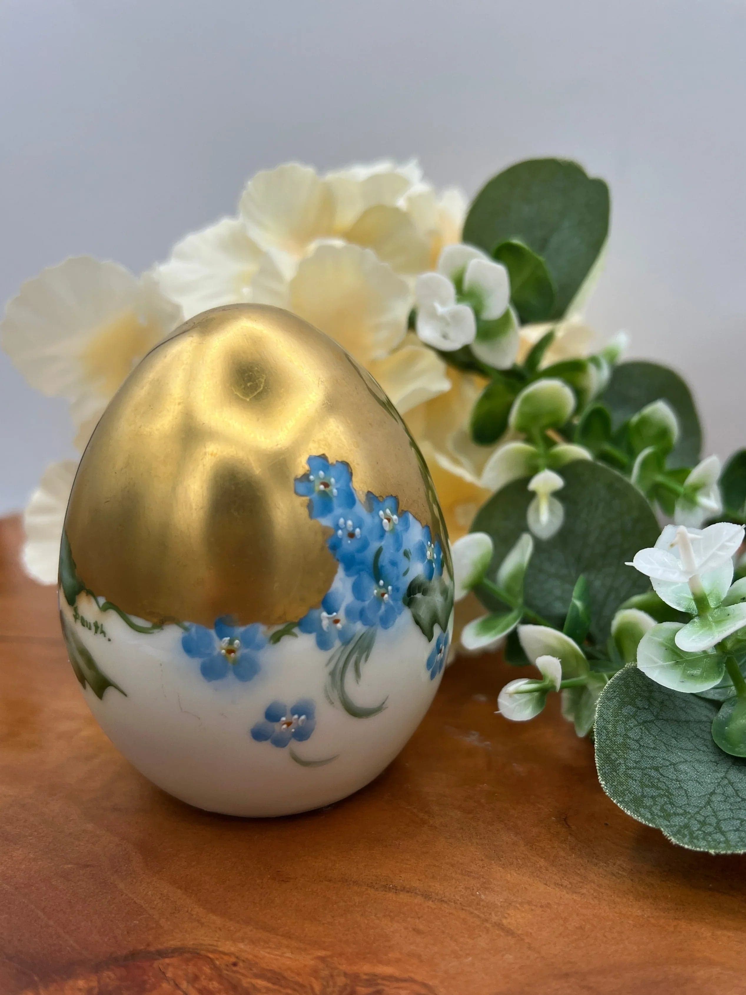 Antique Hand-Painted Porcelain Egg Shaker Signed South Art Nouveau - Thumbnail 3