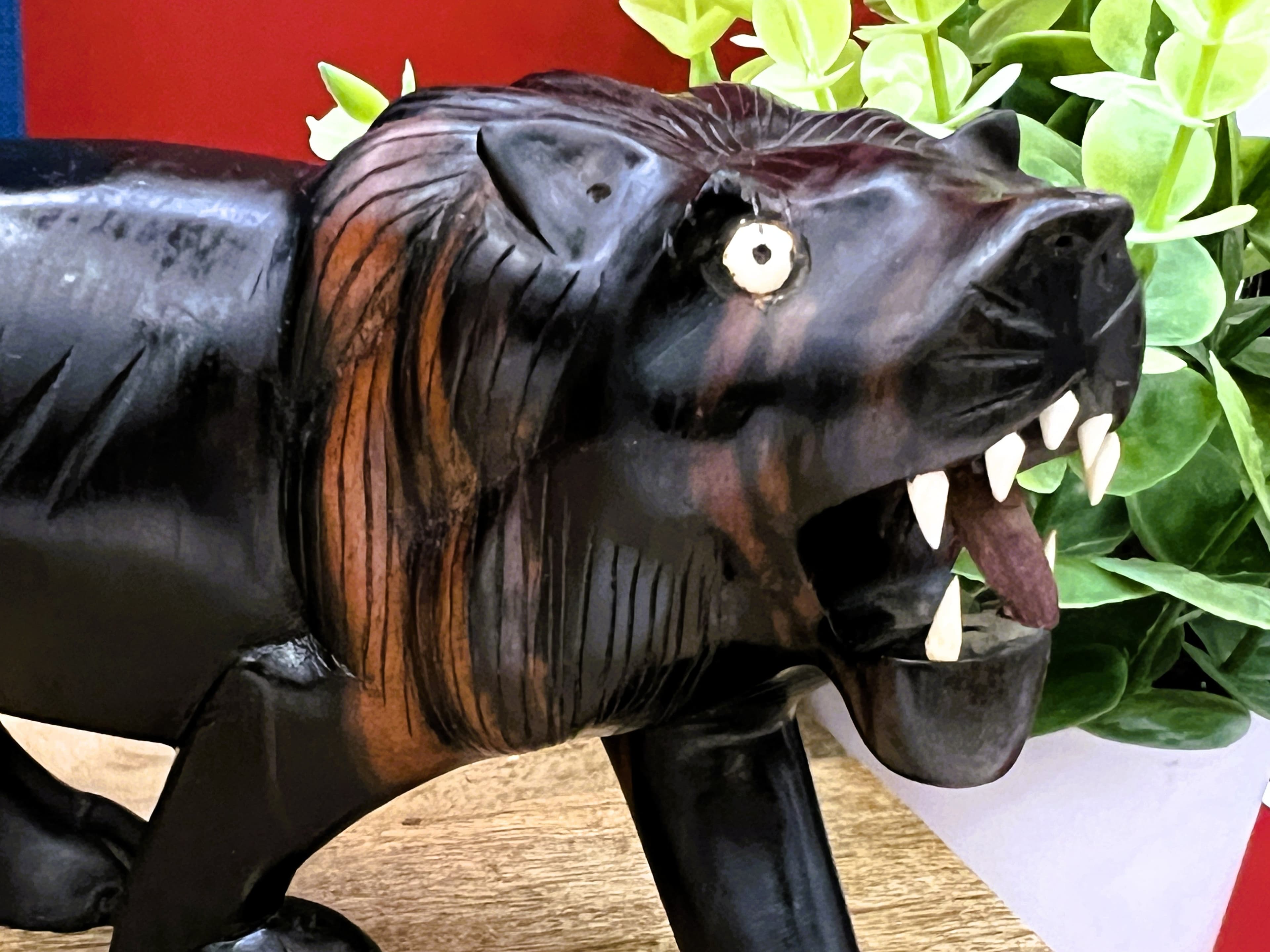 Vintage Hand-Carved African Ebony Wood Lion | Mid-Century Animal Figurine - Thumbnail 3