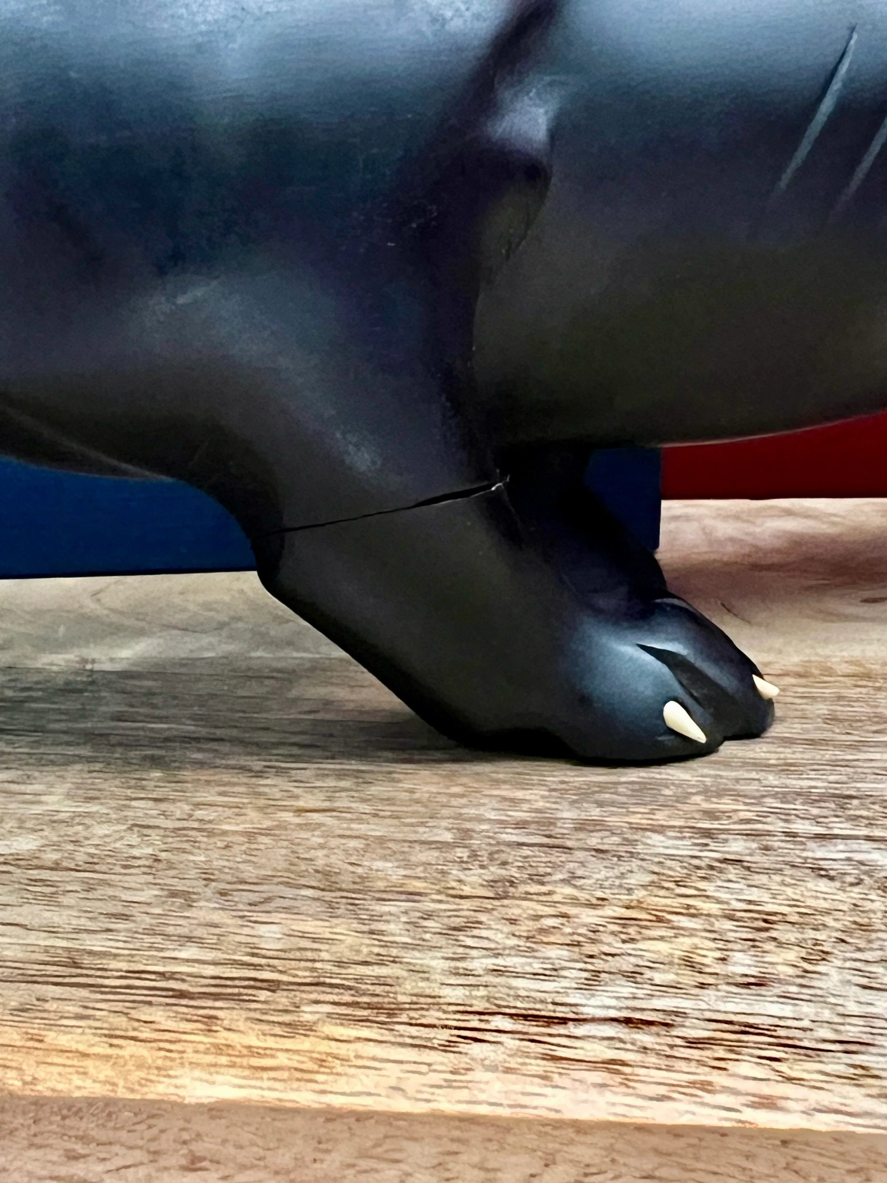 Vintage Hand Carved Ebony Wood Panther Sculpture with Bone Inlay - Thumbnail 8