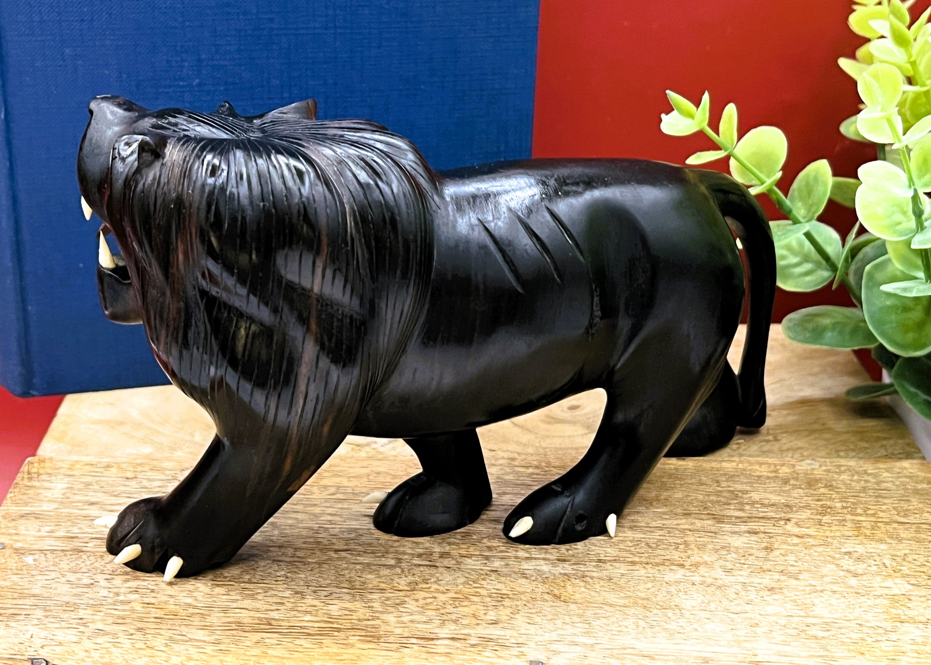 Vintage Hand-Carved African Ebony Wood Lion | Mid-Century Animal Figurine - Thumbnail 6