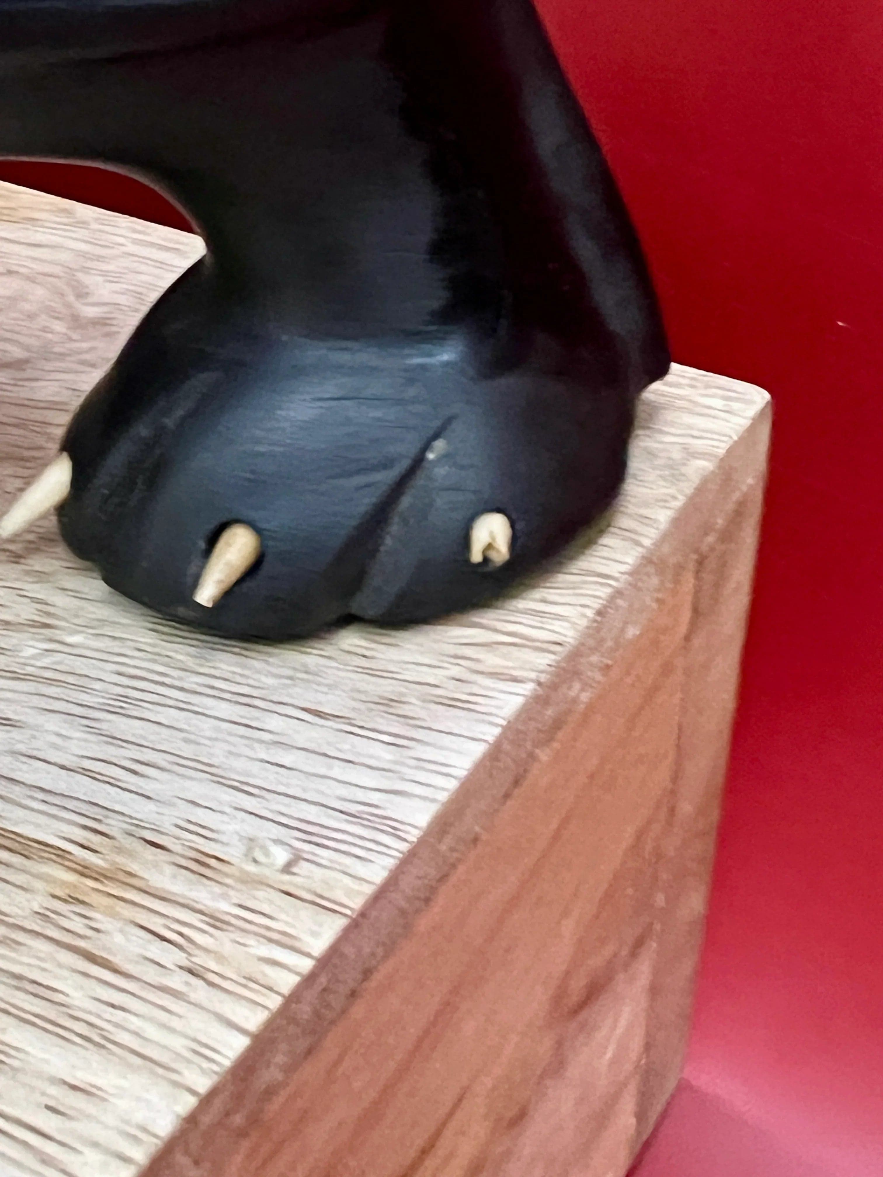 Vintage Hand Carved Ebony Wood Panther Sculpture with Bone Inlay - Thumbnail 5