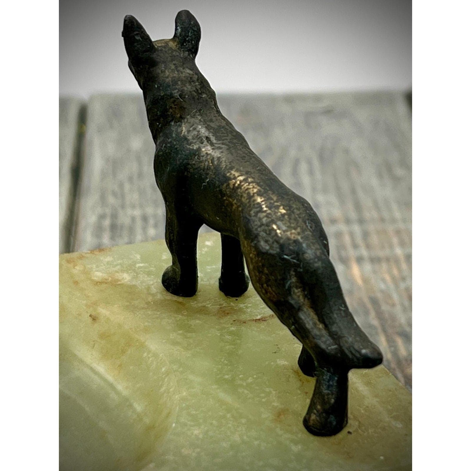 Vintage Brass Dog Figurine on Onyx Trinket Dish or Ashtray - Unique Decor - Thumbnail 6