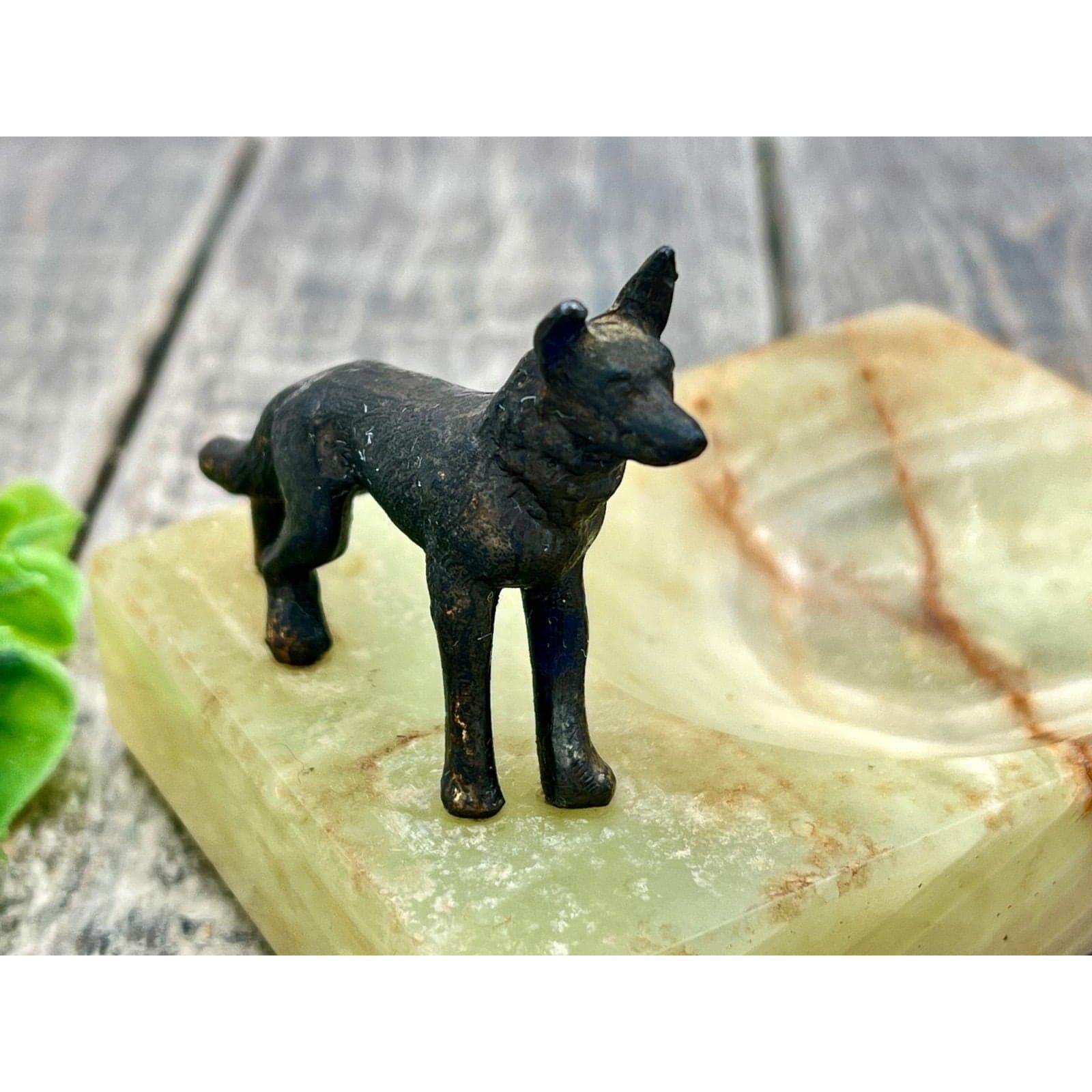 Vintage Brass Dog Figurine on Onyx Trinket Dish or Ashtray - Unique Decor - Thumbnail 3