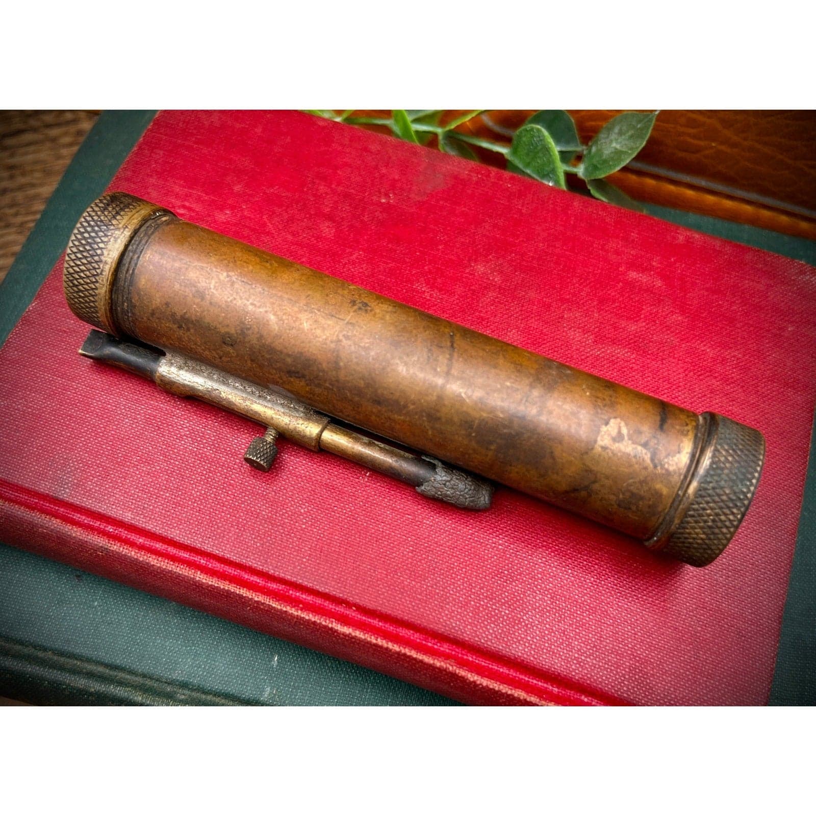 Vintage Solid Bronze Pocket Telescope Scope & Sight Level - Antique Brass Optic - Thumbnail 2