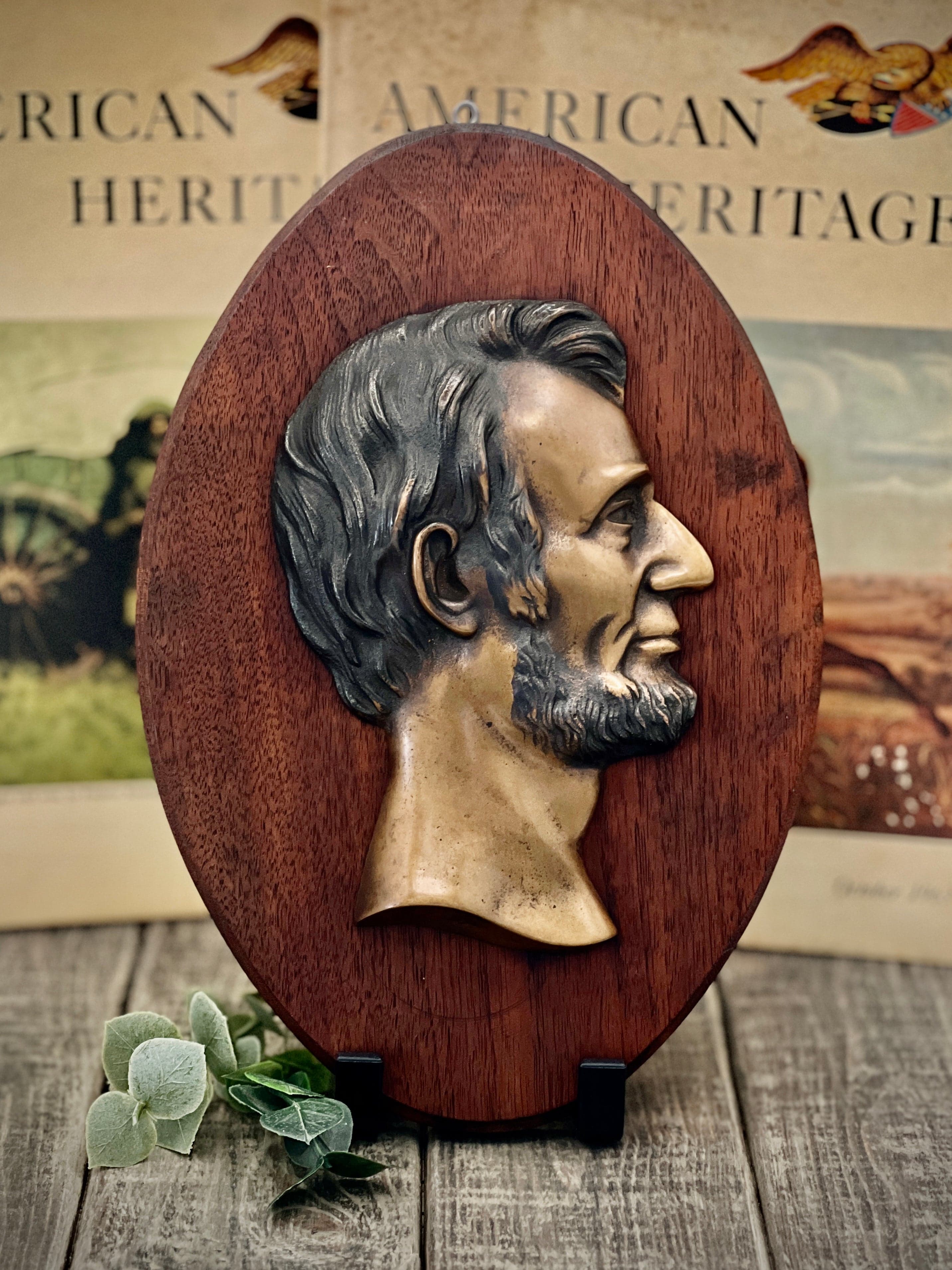 Bronze Abraham Lincoln Profile on Wood Mount - Vintage Americana - Image 1