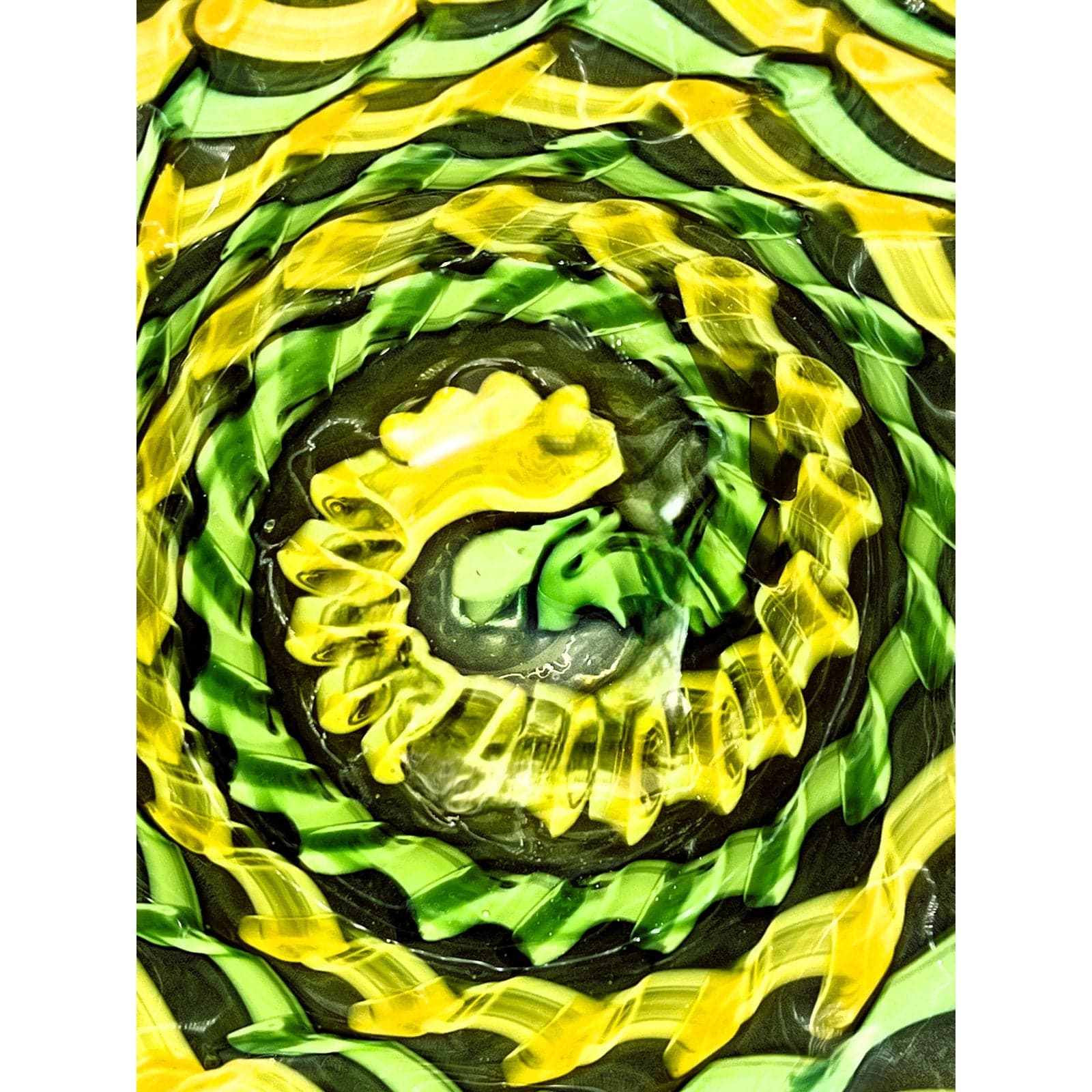 Handblown Midcentury Handkerchief Glass Bowl With Yellow & Green Ribbon Design - Thumbnail 11