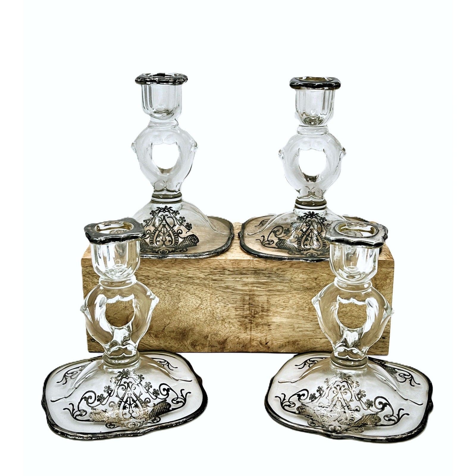 Vintage Cambridge Keyhole Silver Overlay Glass Candlestick - Image 1