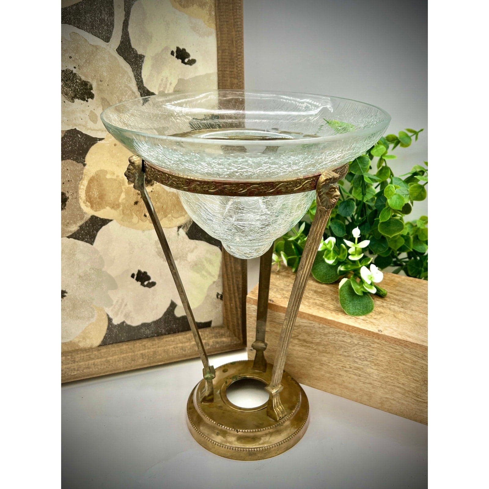 Vintage Brass Conical Vase with Lion Detail - Image 1