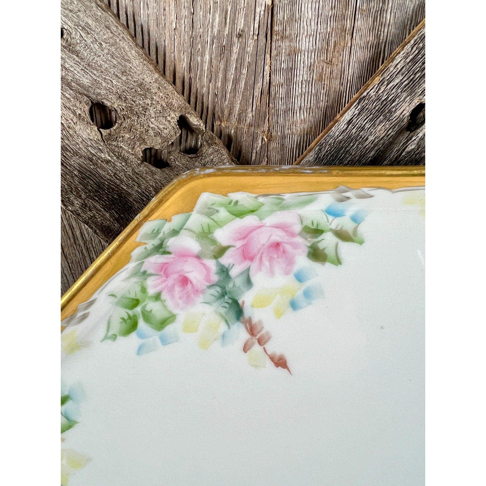 Antique Bernardaud Limoges Pink Rose 15.5 Inch Octagonal Porcelain Platter - Thumbnail 2