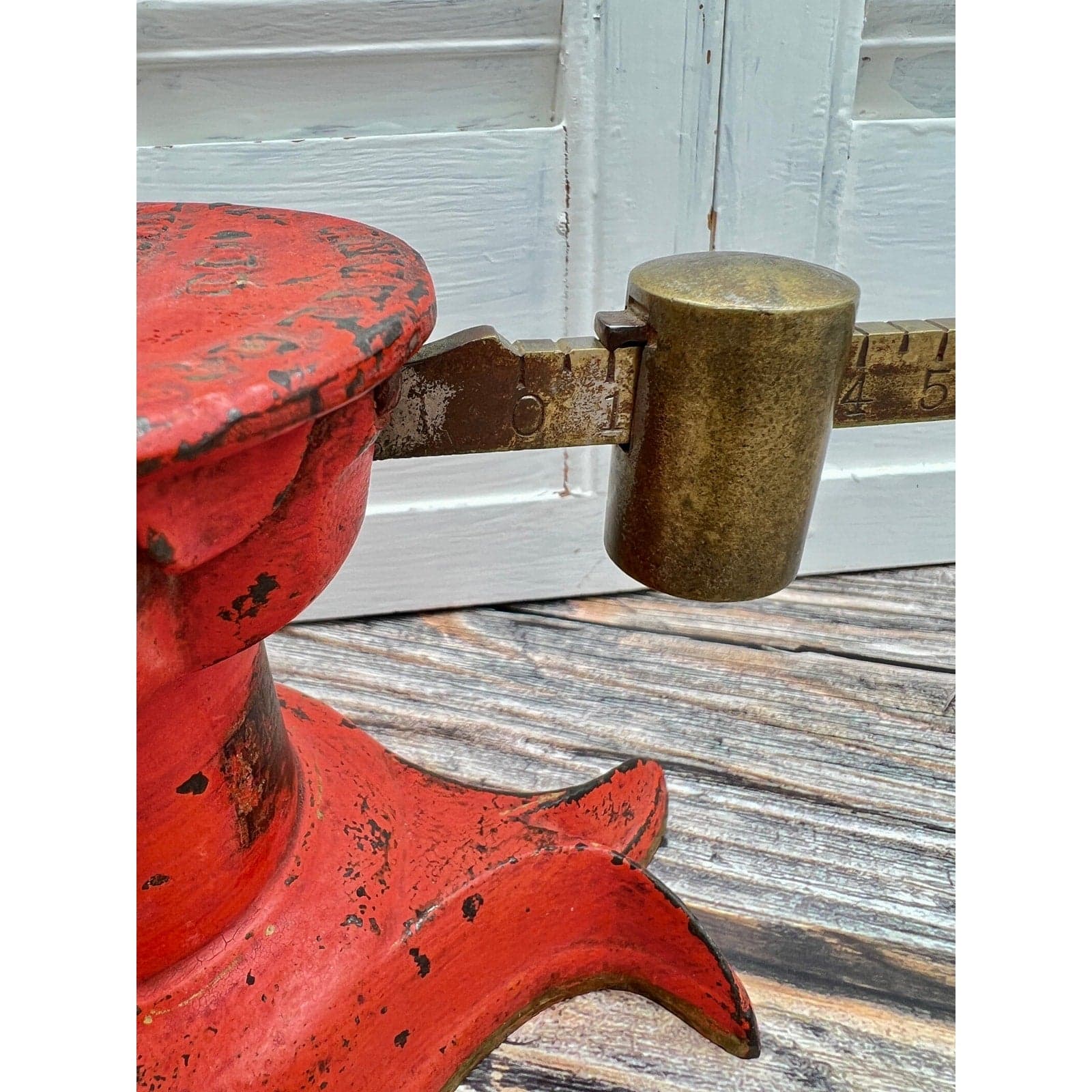 Antique Howe Scale Co. Red Split Tail Cast Iron and Brass Balance Scale - Thumbnail 6