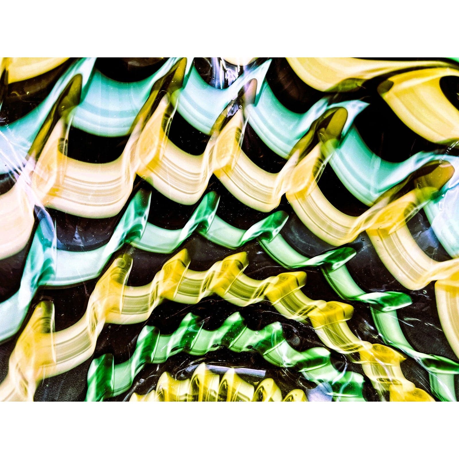 Handblown Midcentury Handkerchief Glass Bowl With Yellow & Green Ribbon Design - Thumbnail 5