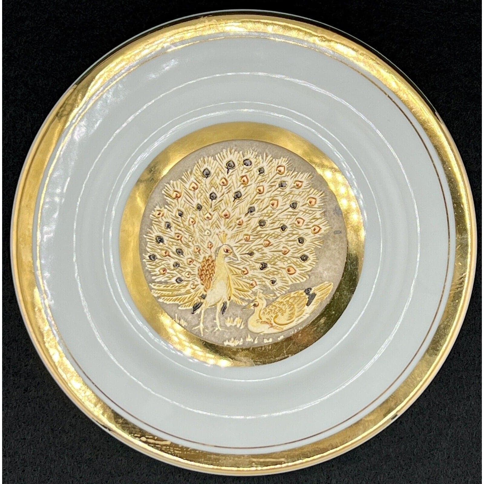 Pair of Art of Chokin 24kt Gold & Silver Engraved 6" Porcelain Plates - Image 1