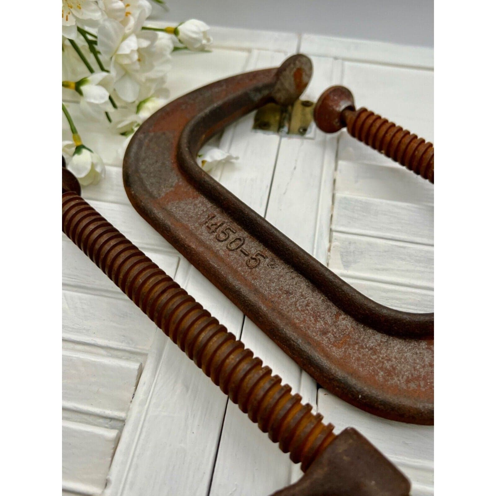 Vintage Adjustable Heavy-Duty C-Clamps Set Of 2 Industrial Tools 5" & 6" - Thumbnail 4