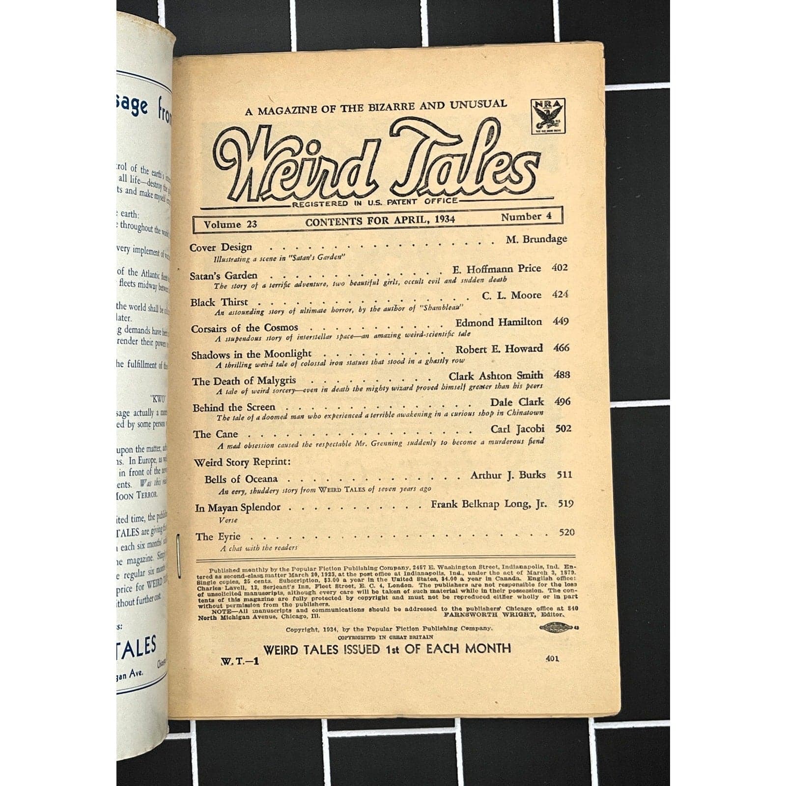 Vintage Weird Tales April 1934 Magazine E Hoffmann Price Pulp Fiction - Thumbnail 3