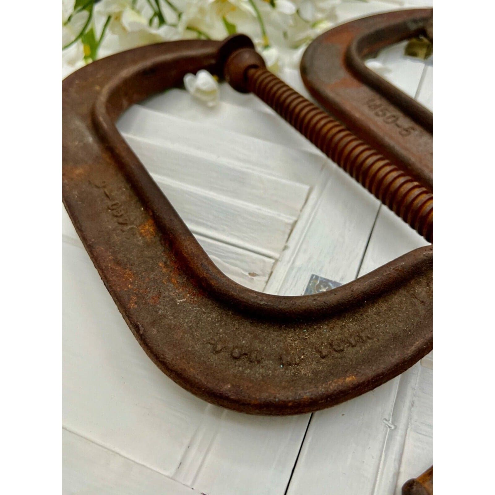 Vintage Adjustable Heavy-Duty C-Clamps Set Of 2 Industrial Tools 5" & 6" - Thumbnail 5