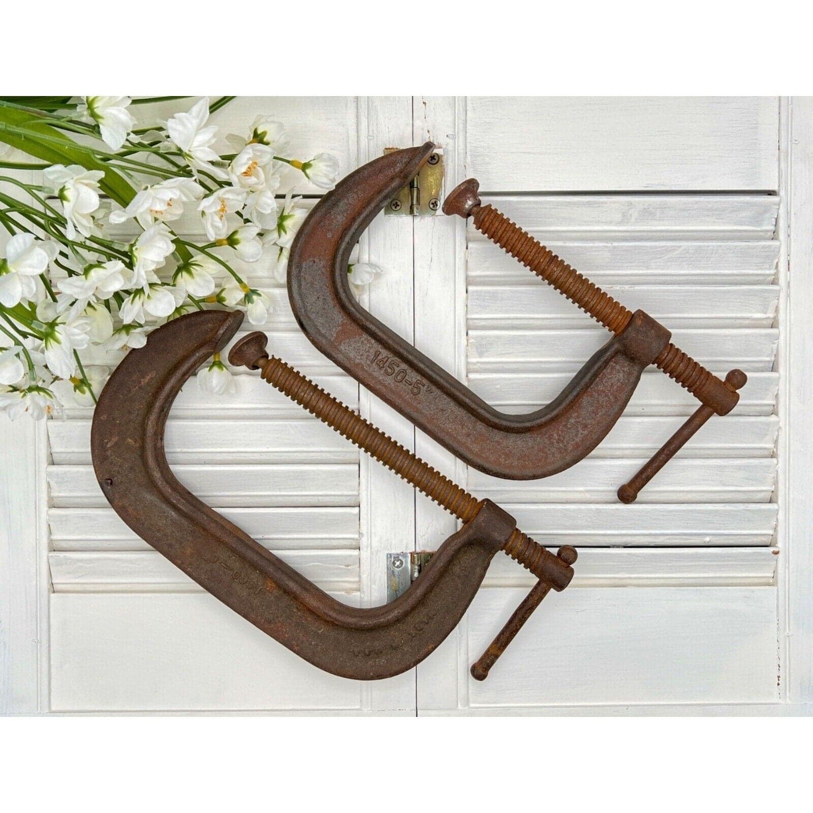 Vintage Adjustable Heavy-Duty C-Clamps Set Of 2 Industrial Tools 5" & 6" - Image 1
