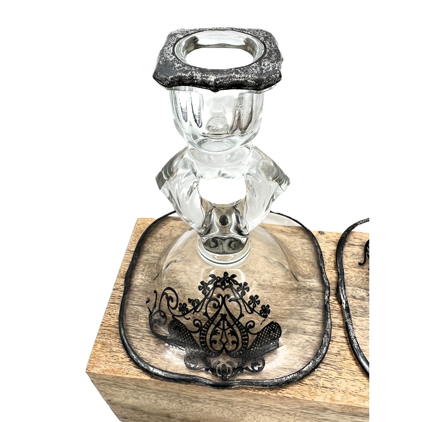 Vintage Cambridge Keyhole Silver Overlay Glass Candlestick - Thumbnail 8