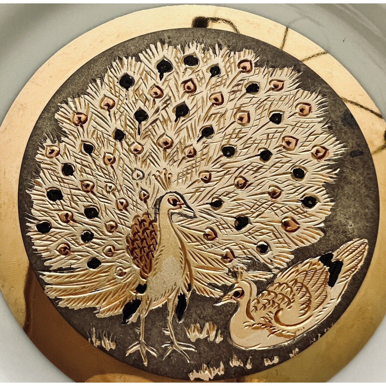Pair of Art of Chokin 24kt Gold & Silver Engraved 6" Porcelain Plates - Thumbnail 3