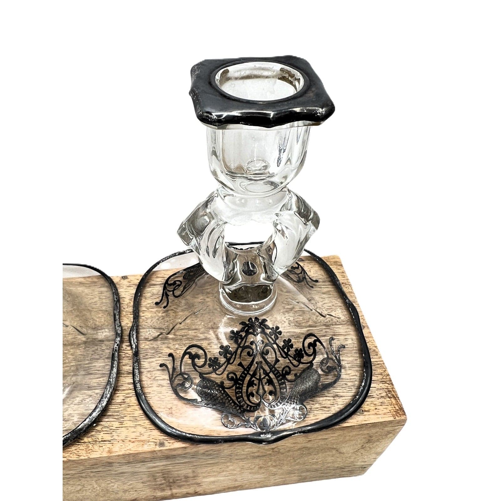Vintage Cambridge Keyhole Silver Overlay Glass Candlestick - Thumbnail 9