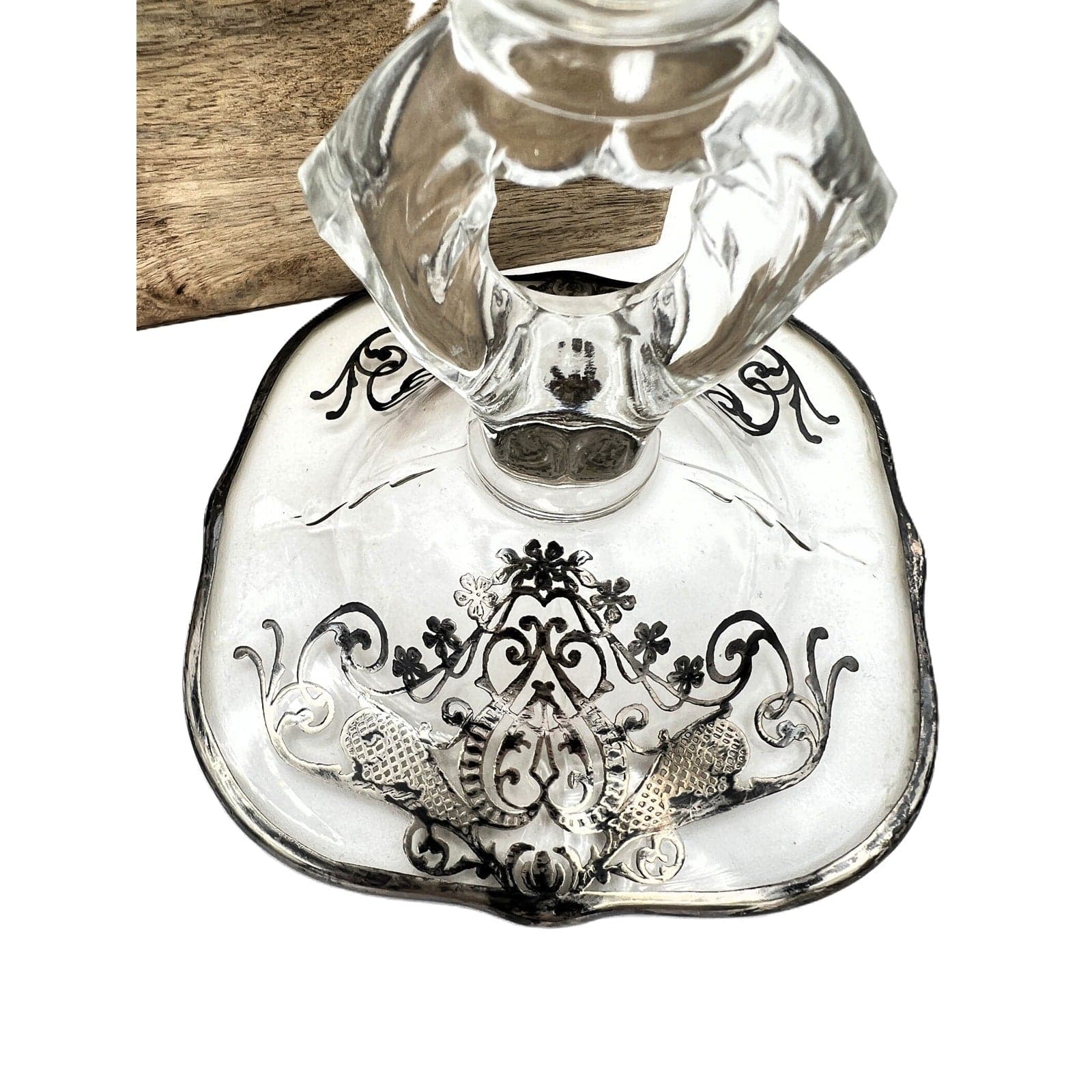 Vintage Cambridge Keyhole Silver Overlay Glass Candlestick - Thumbnail 3