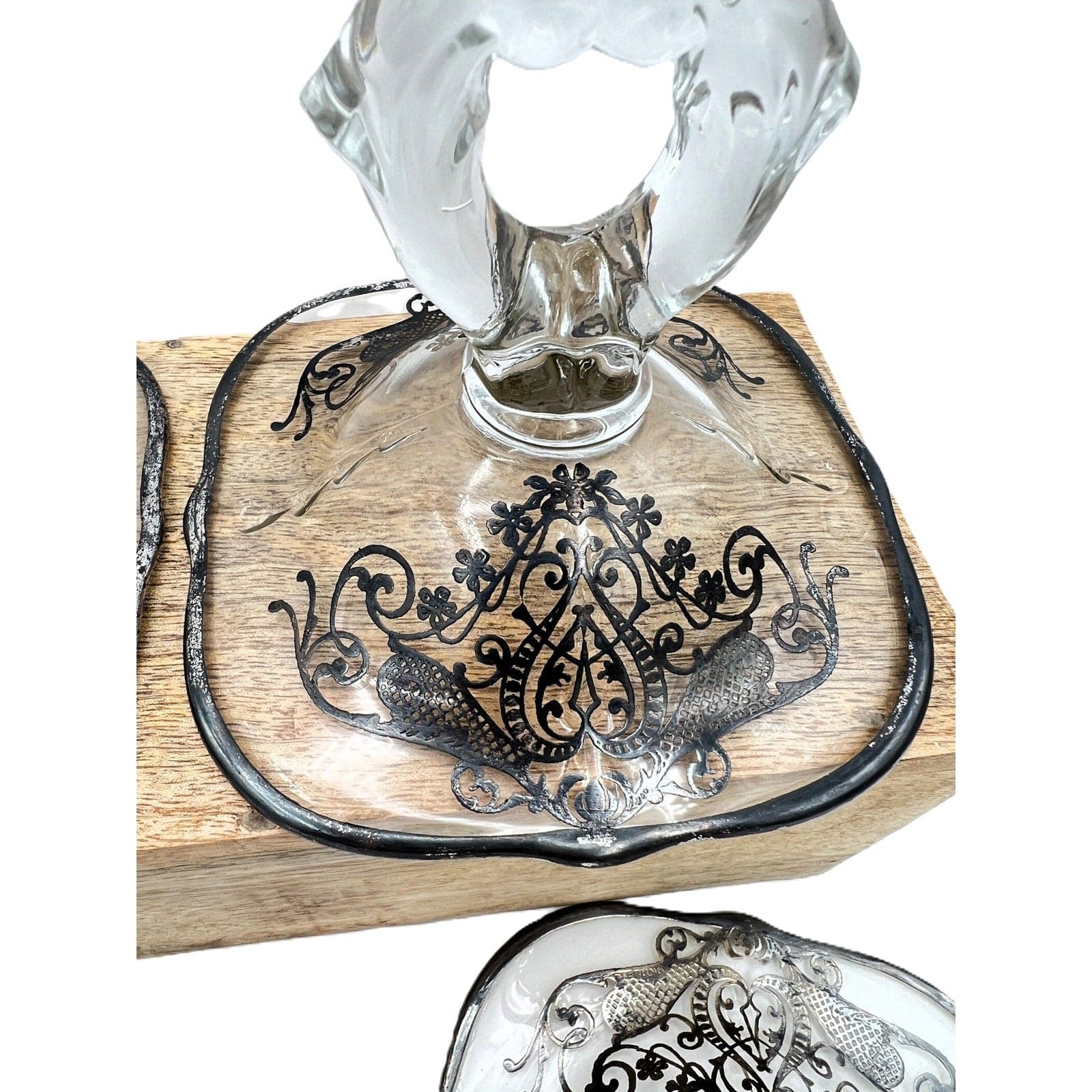 Vintage Cambridge Keyhole Silver Overlay Glass Candlestick - Thumbnail 5