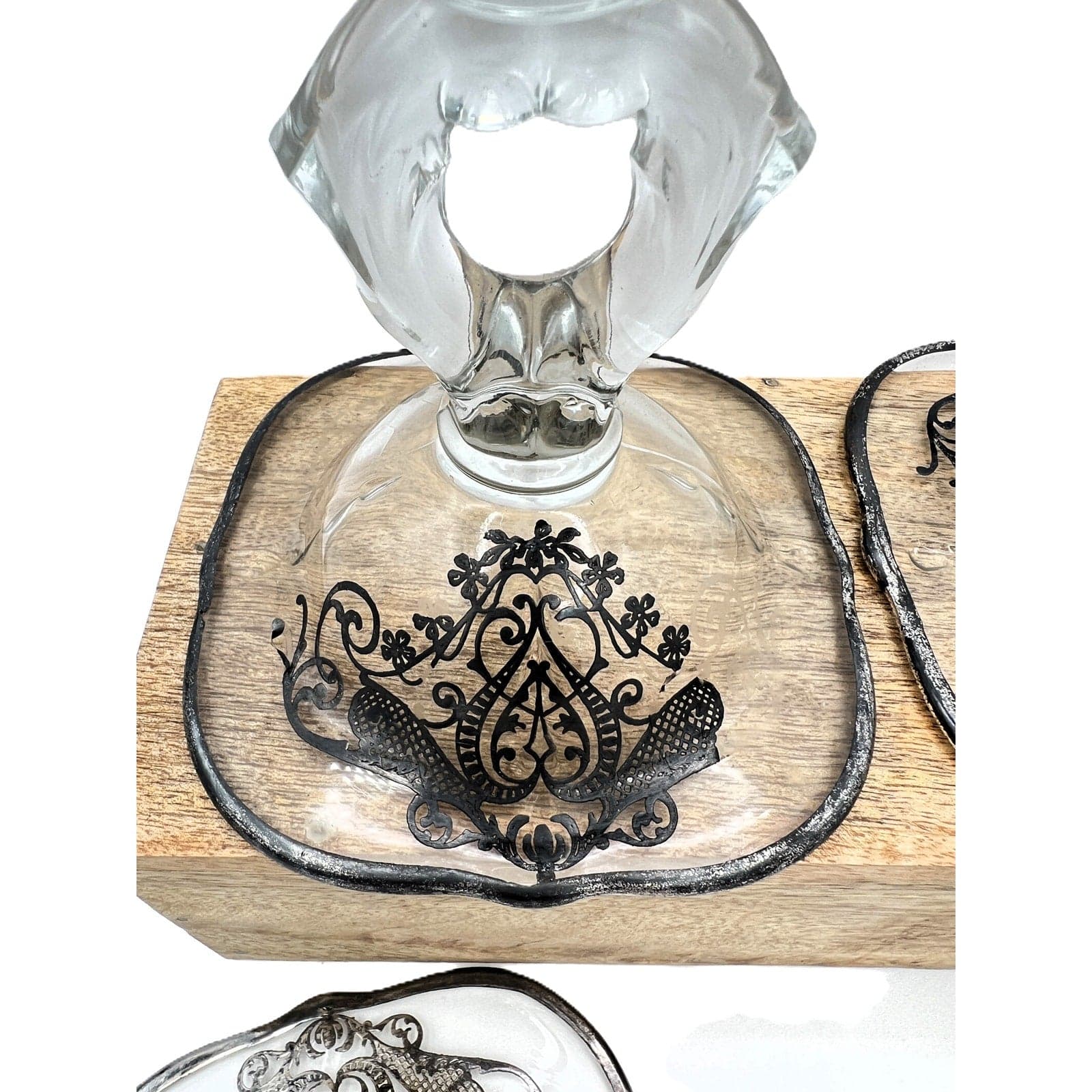 Vintage Cambridge Keyhole Silver Overlay Glass Candlestick - Thumbnail 4