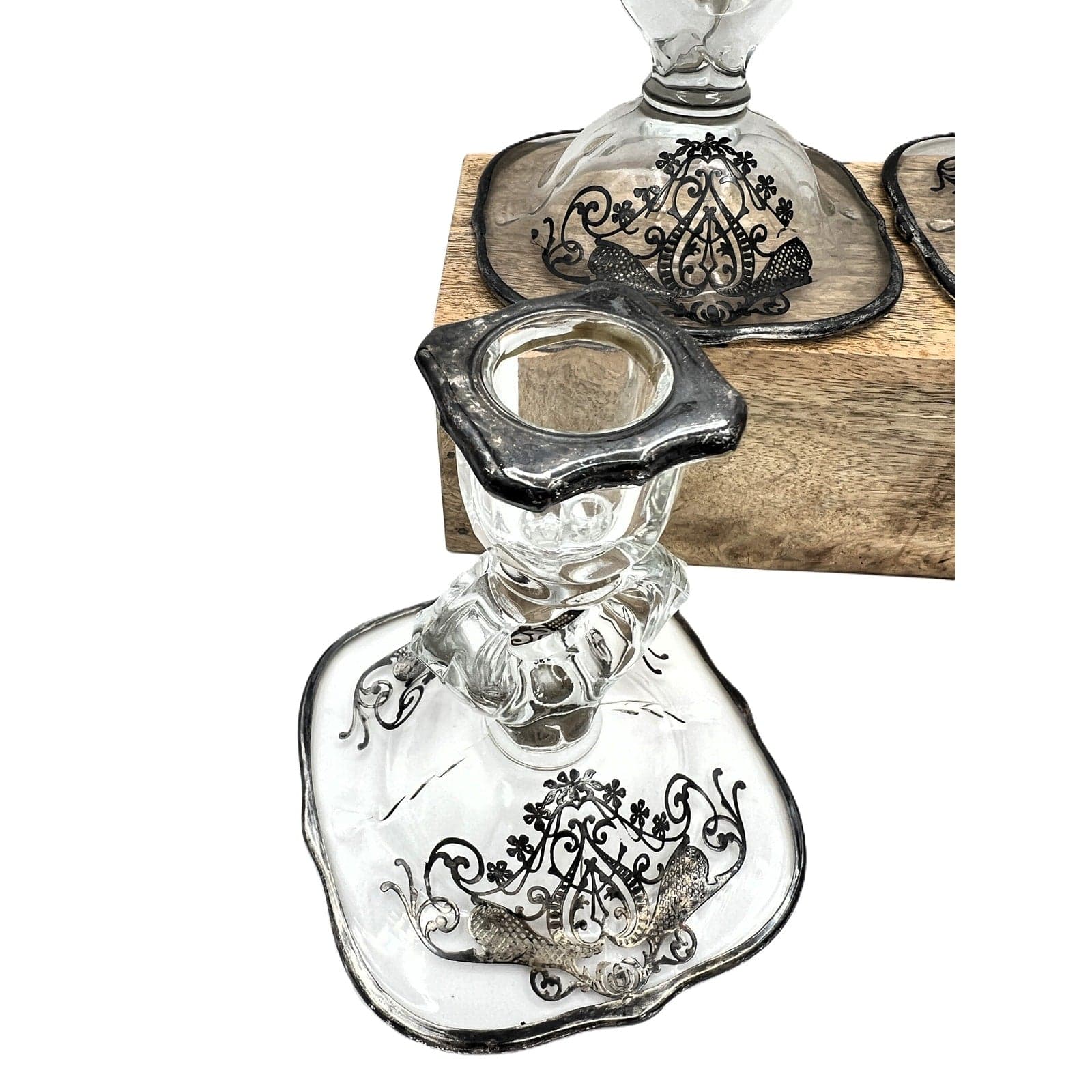 Vintage Cambridge Keyhole Silver Overlay Glass Candlestick - Thumbnail 6