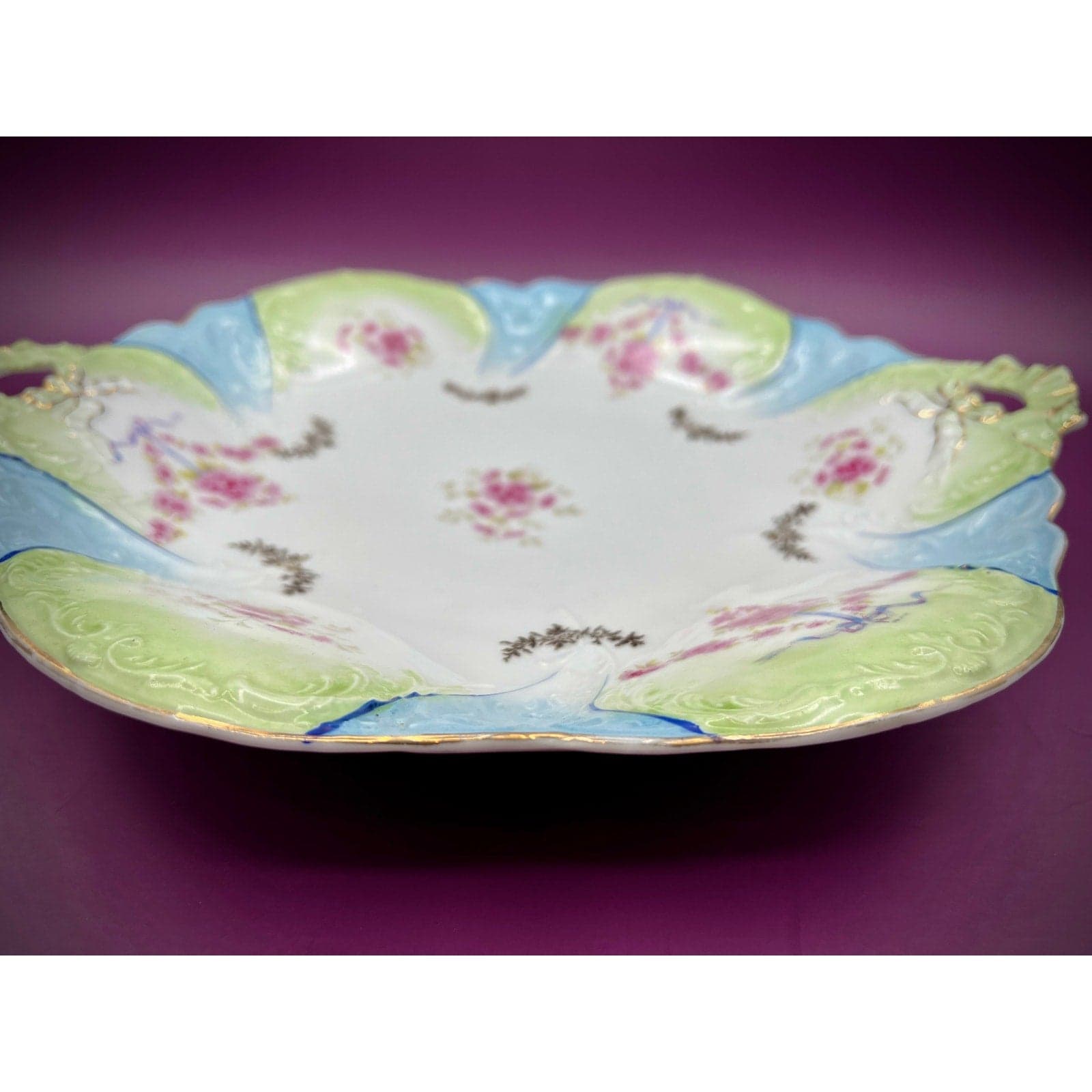 Antique Carl Tielsch German Porcelain 12.5" Floral Serving Platter - Thumbnail 7