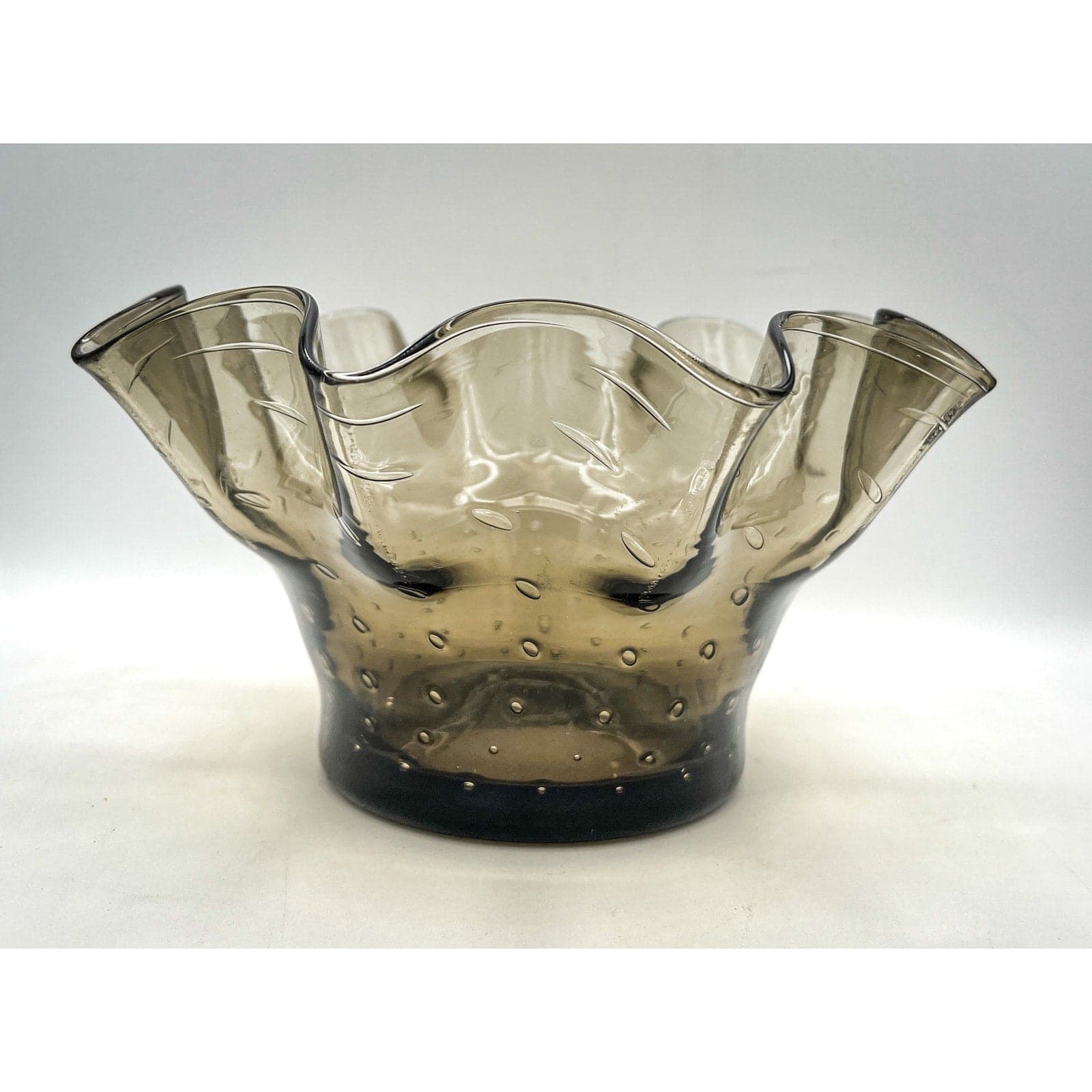 Smoky Grey Bullicante Glass Handkerchief Bowl - Thumbnail 2