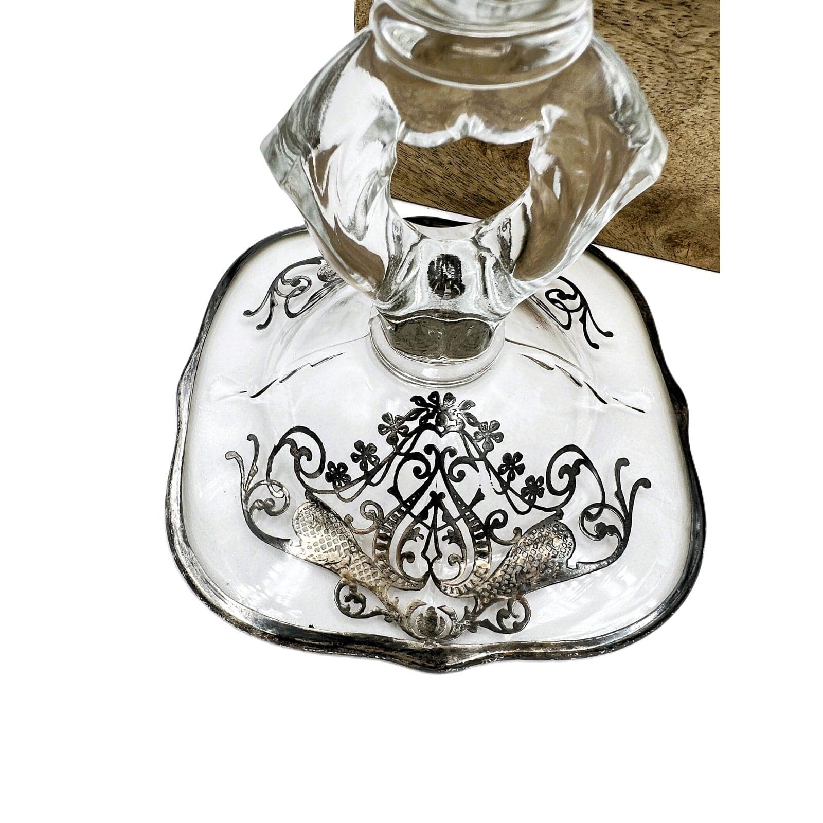 Vintage Cambridge Keyhole Silver Overlay Glass Candlestick - Thumbnail 2
