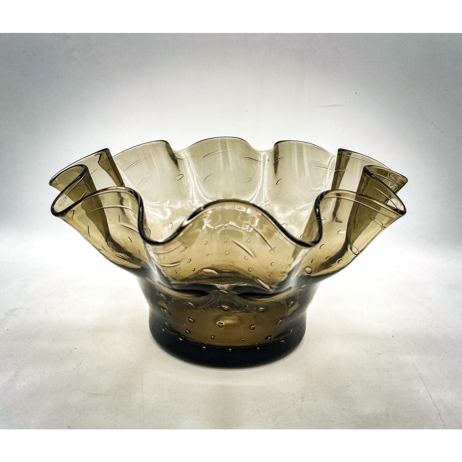 Smoky Grey Bullicante Glass Handkerchief Bowl - Image 1