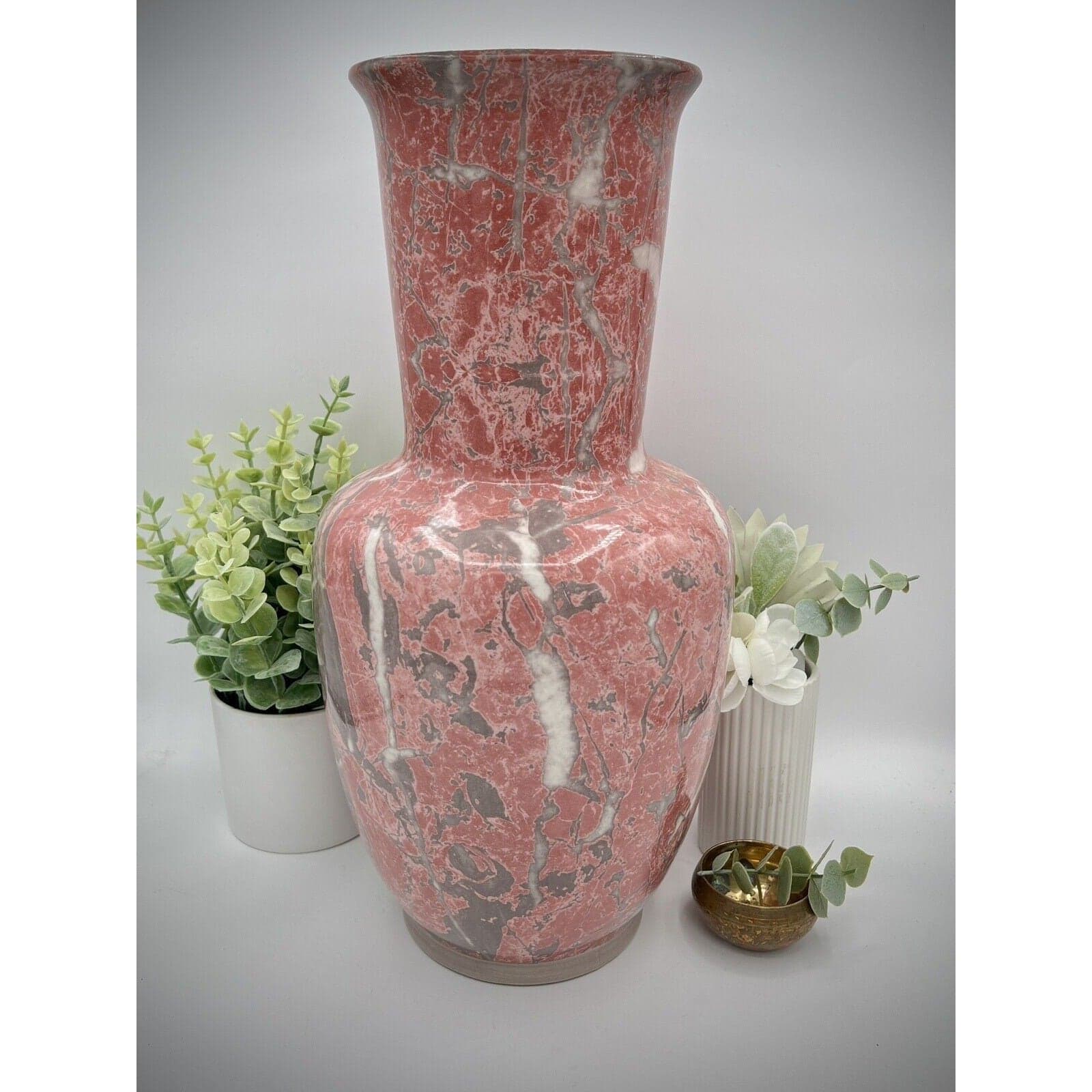 Italian Pink Marble Vase With Gray Veining Large - Ceramic - Image 1