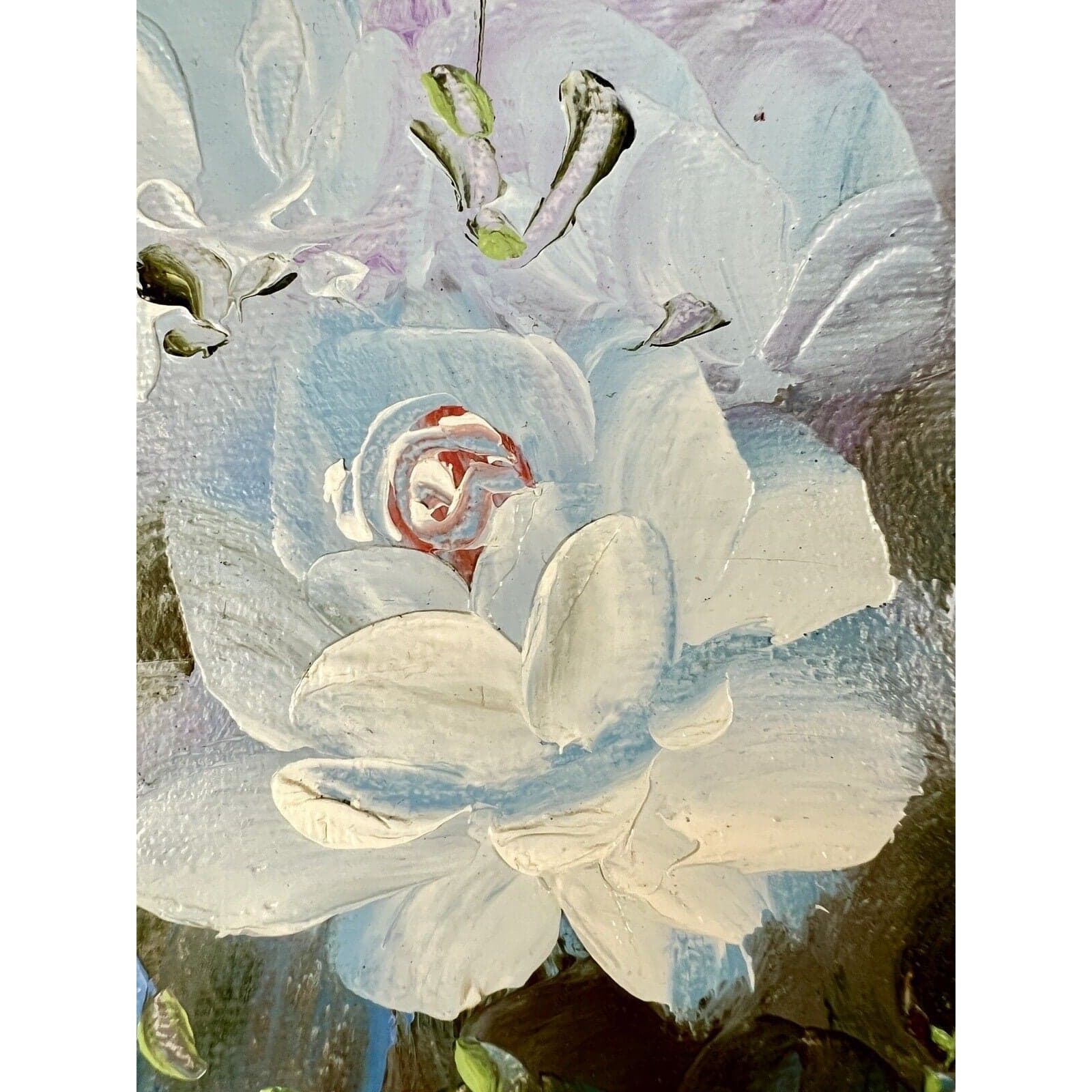 Beader Framed Oil on Canvas of Flowers in a Vase - Thumbnail 4