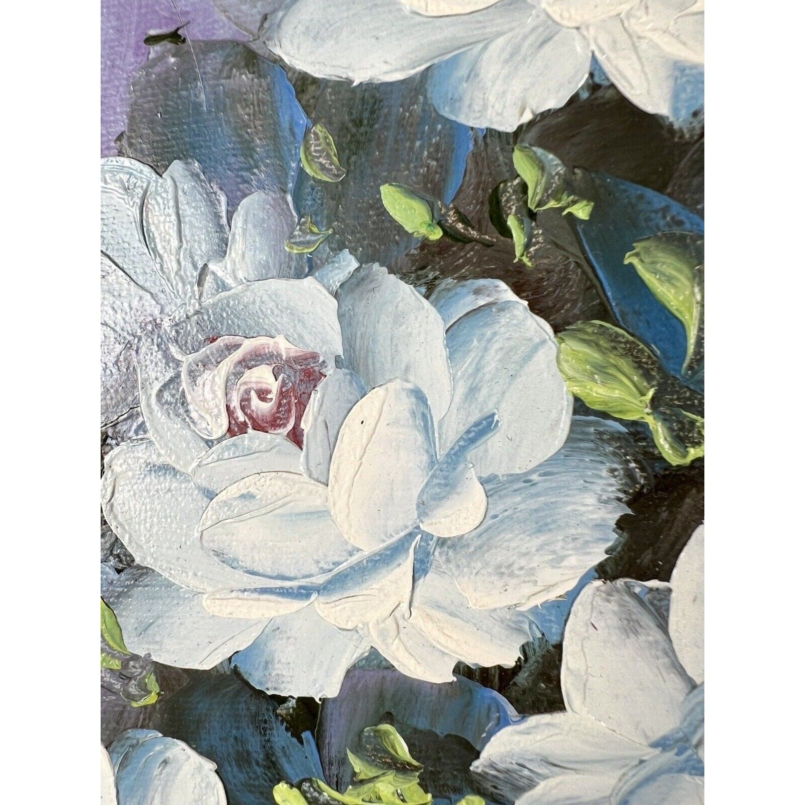 Beader Framed Oil on Canvas of Flowers in a Vase - Thumbnail 3