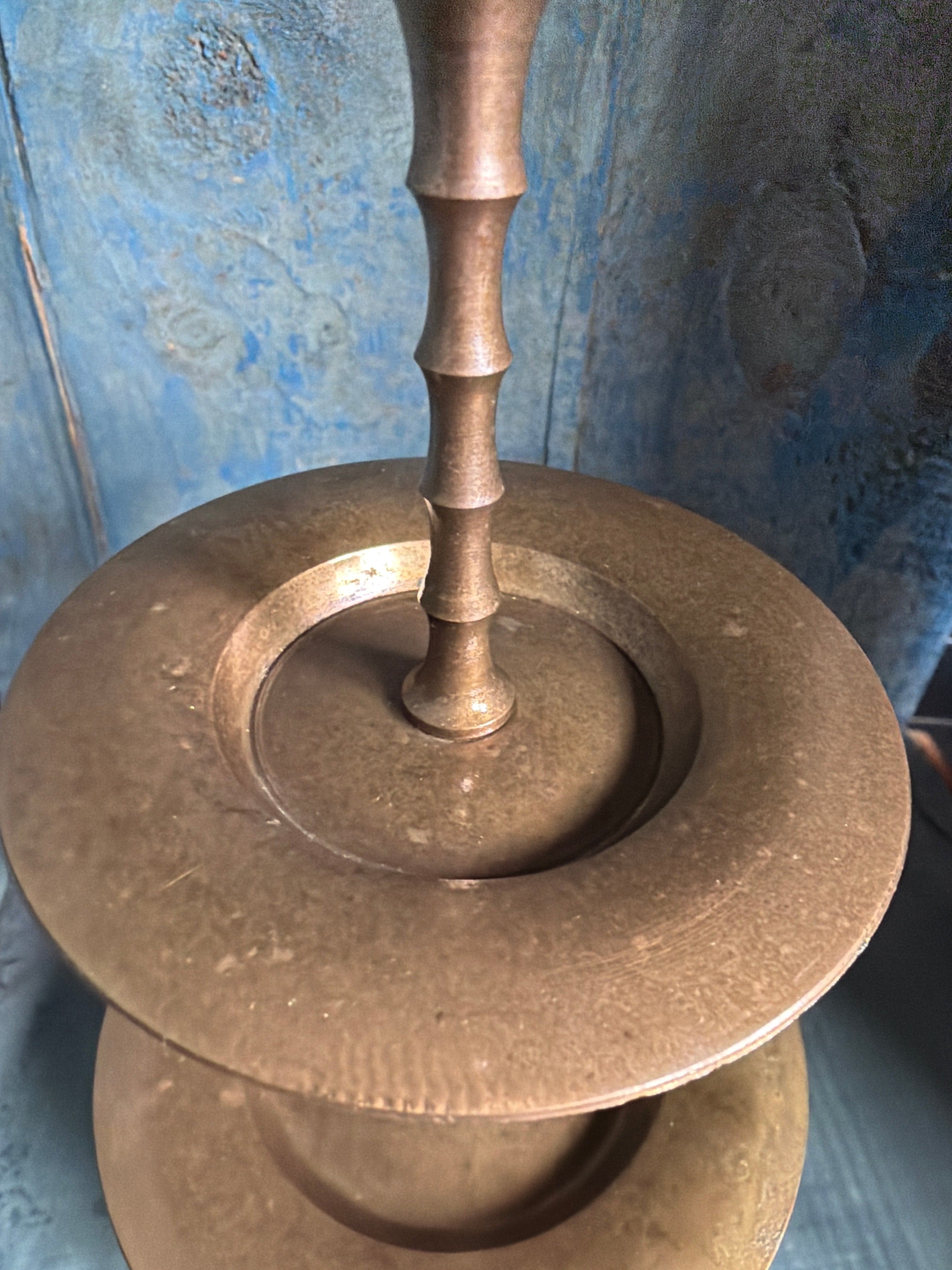 Vintage Brass 3 Tier Pedestal Display Stands Pair 11 Inch Made in India - Thumbnail 6